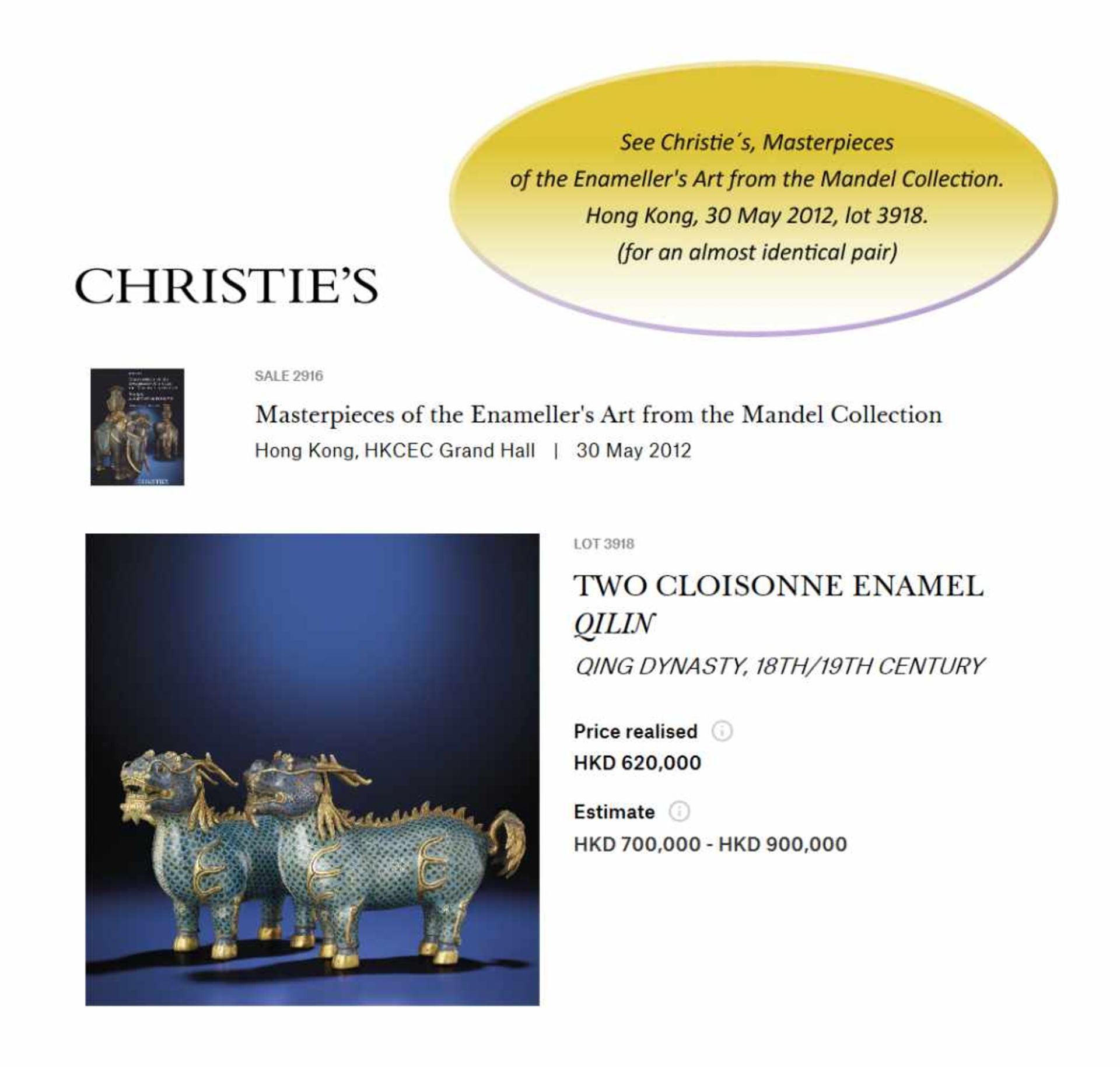 TWO CLOISONNÉ ENAMEL QILIN, QING DYNASTY The bronze bodies with polychrome cloisonné enamels and - Image 10 of 10