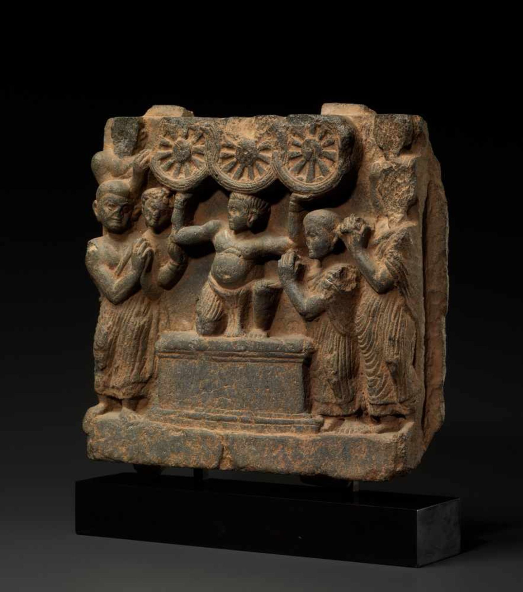 A GANDHARA SCHIST FRIEZE OF THE FIRST SERMON OF BUDDHA, 2nd – 3rd CENTURYGrey schist, with modern - Image 2 of 10