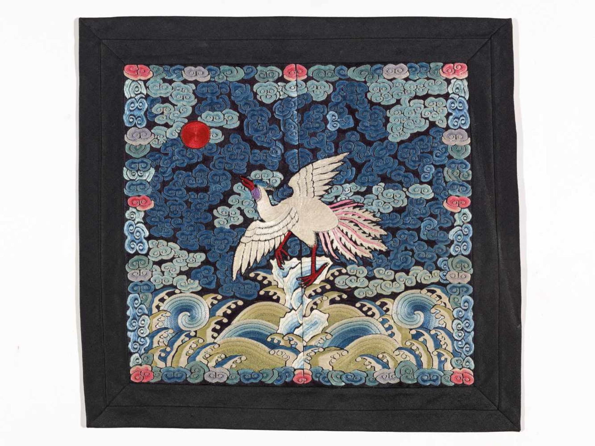 A FINELY EMROIDERED CIVIL RANK BADGE WITH PHEASANT, QING DYNASTYSilk with multi-colored silk