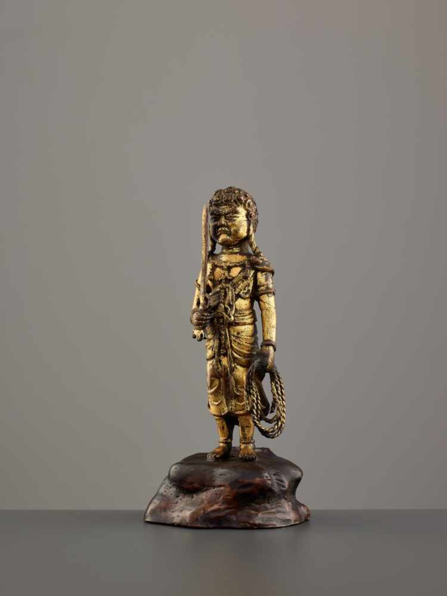 A RARE LACQUER GILT 18th CENTURY BRONZE OF FUDO MYO-O (ACALA)Lacquer gilt bronzeJapan, 18th century, - Image 2 of 9