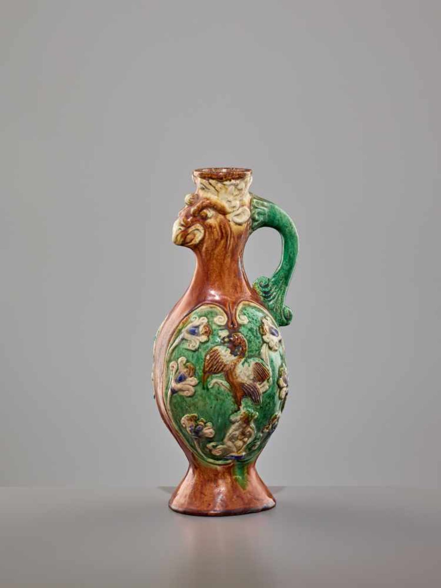 A RARE SANCAI-GLAZED 'PHOENIX' EWER, SONG DYNASTY The finely potted body of elegant ovoid form, - Image 6 of 10