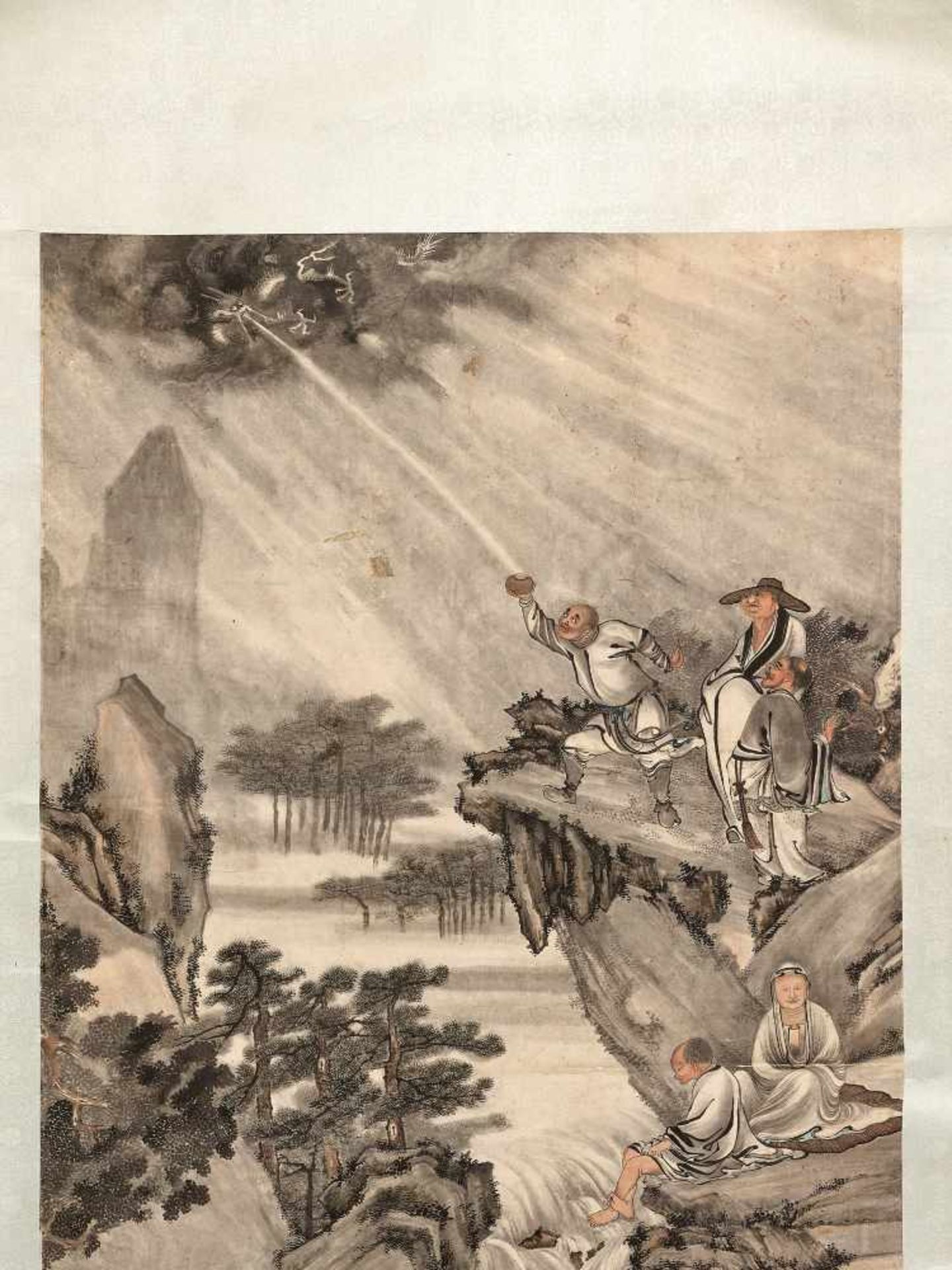 WANG SU (1794 – 1877), LARGE SCROLL PAINTING ‘EIGHTEEN LUOHAN’Wang Su (artist name Xiaomou) – well - Image 5 of 9