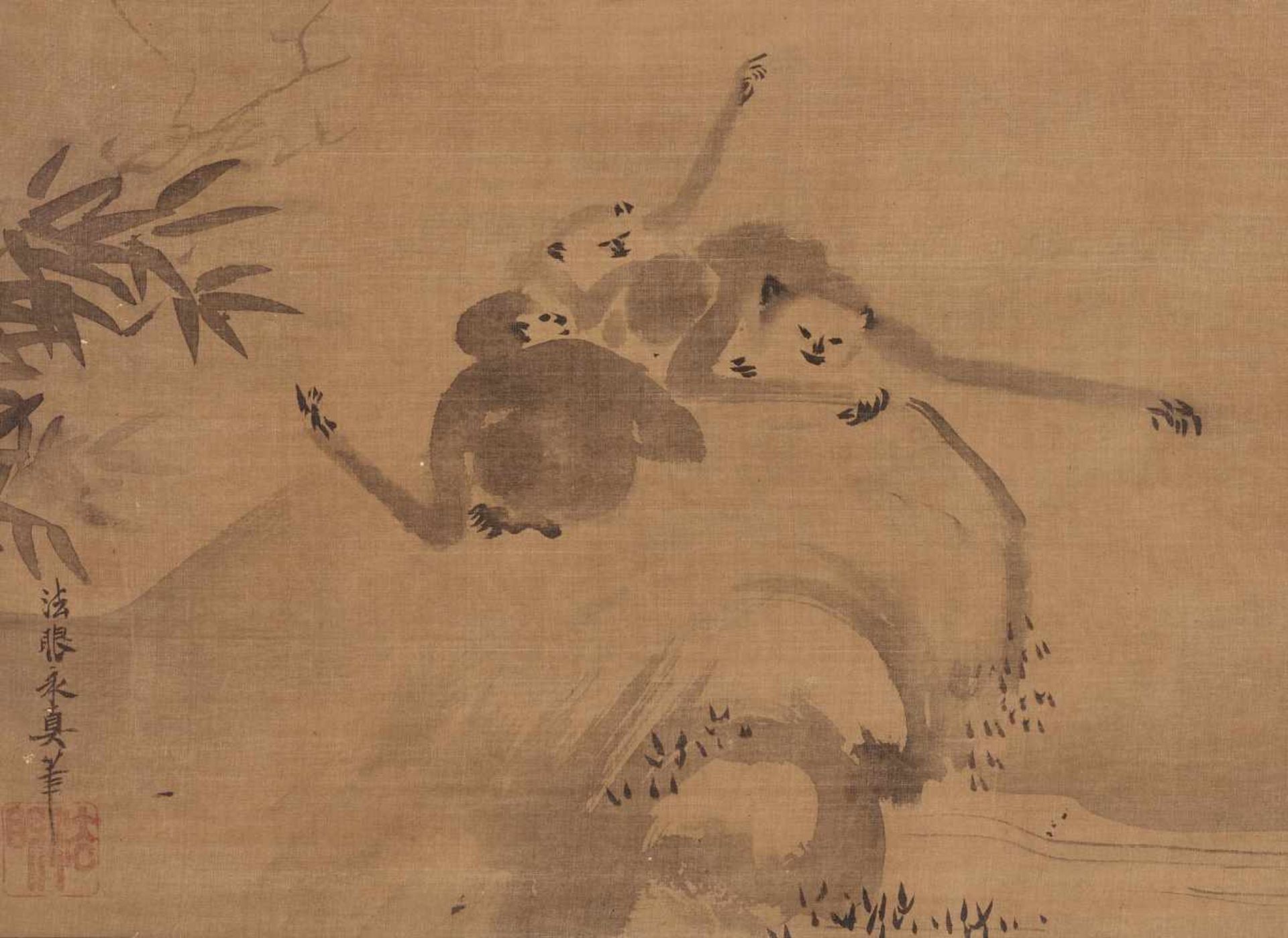 A SUMI-E DEPICTING GIBBONS BY KANO EISHIN YASUNOBU (1614-1685)Ink on paperJapan, 17th centuryThe