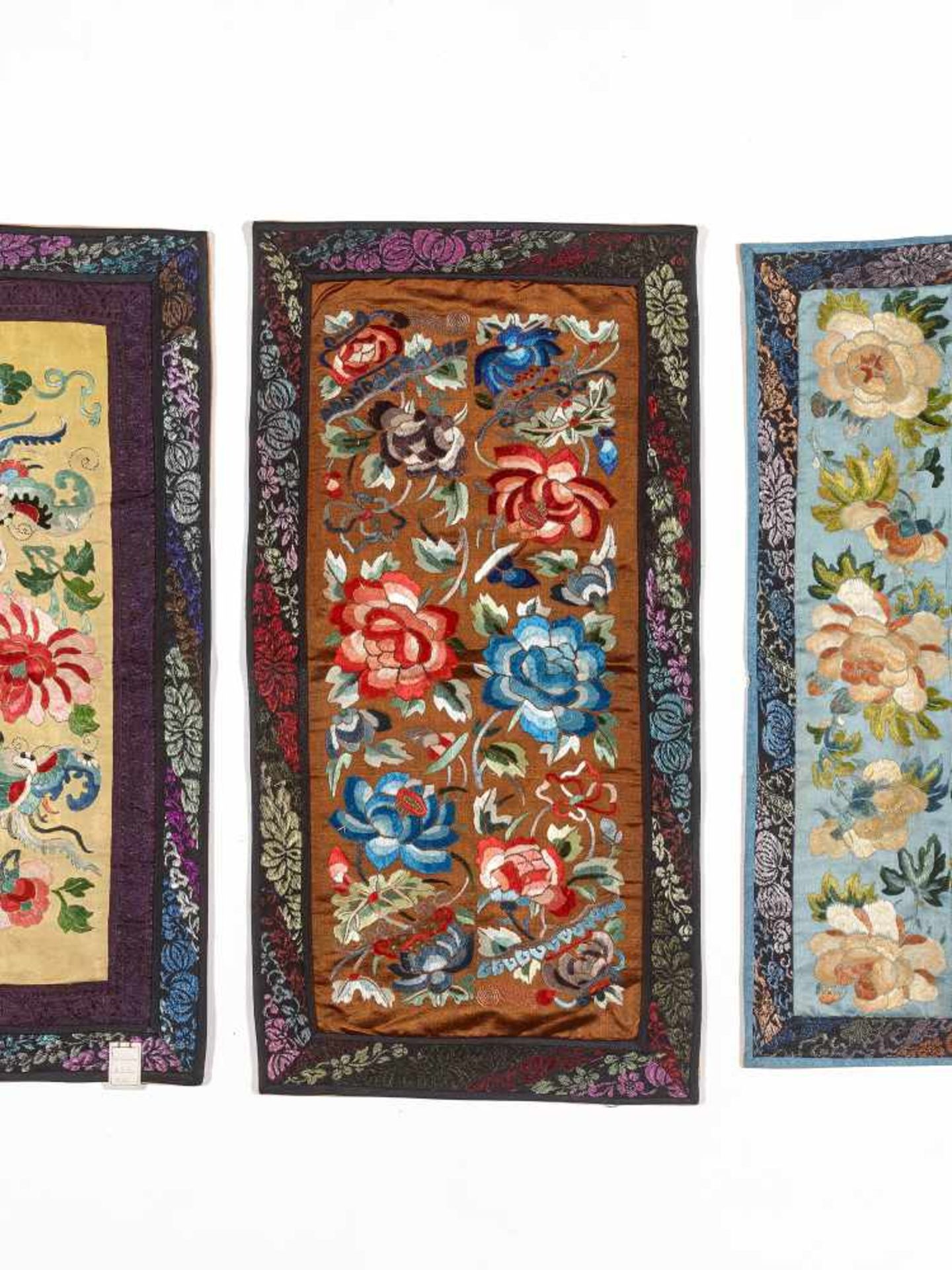 LOT WITH FIVE EMBROIDERIES ‘FLOWERS AND BUTTERFLIES’, 1920sSilk with multi-colored silk threads, - Image 3 of 5