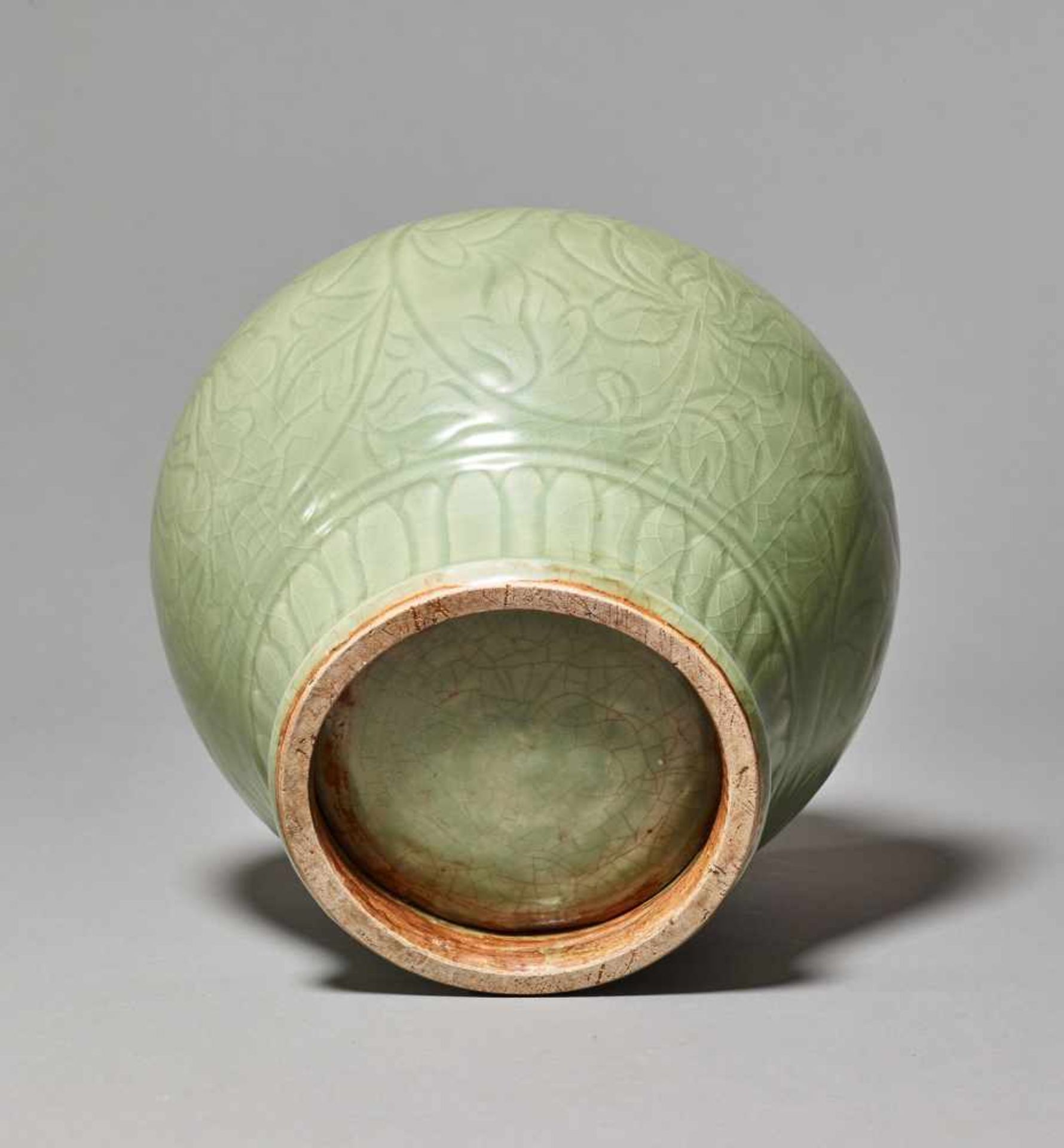 A LONGQUAN CARVED BALUSTER ‘LOTUS’ JAR, MING DYNASTYThe large and massively potted jar entirely - Image 6 of 7