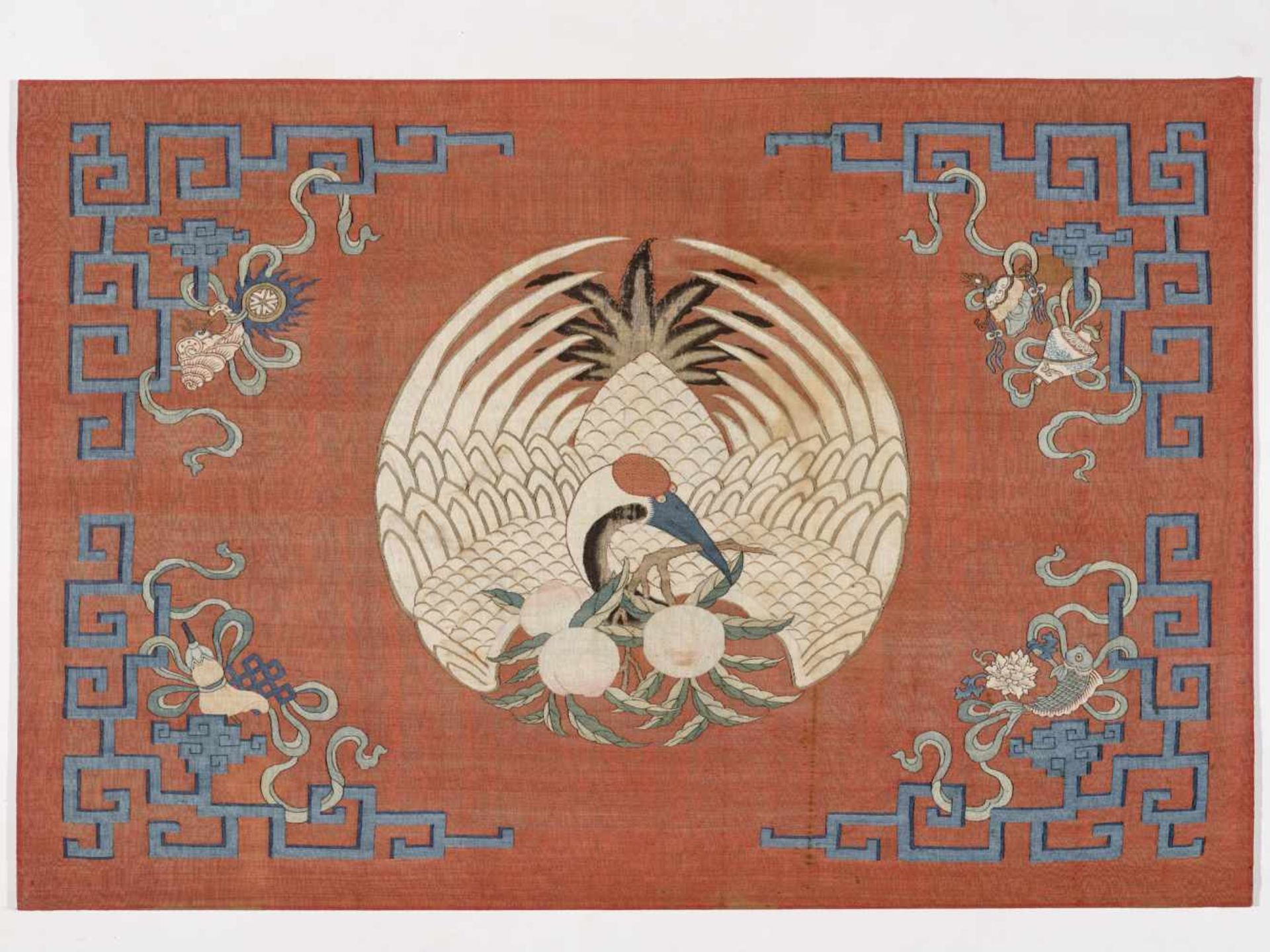 A KESI SILK WALL PANEL WITH MANCHURIAN CRANE, QINGSilk with Kesi weaving, silk and gold