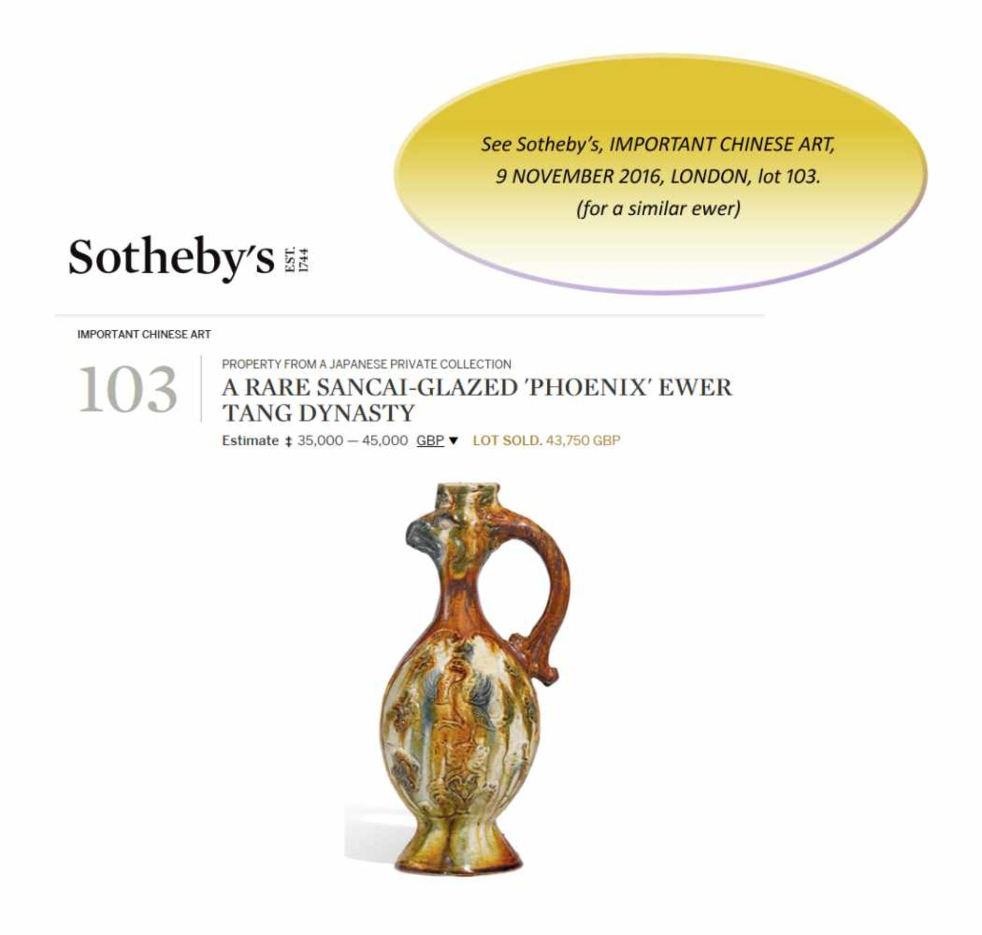 A RARE SANCAI-GLAZED 'PHOENIX' EWER, SONG DYNASTY The finely potted body of elegant ovoid form, - Image 10 of 10