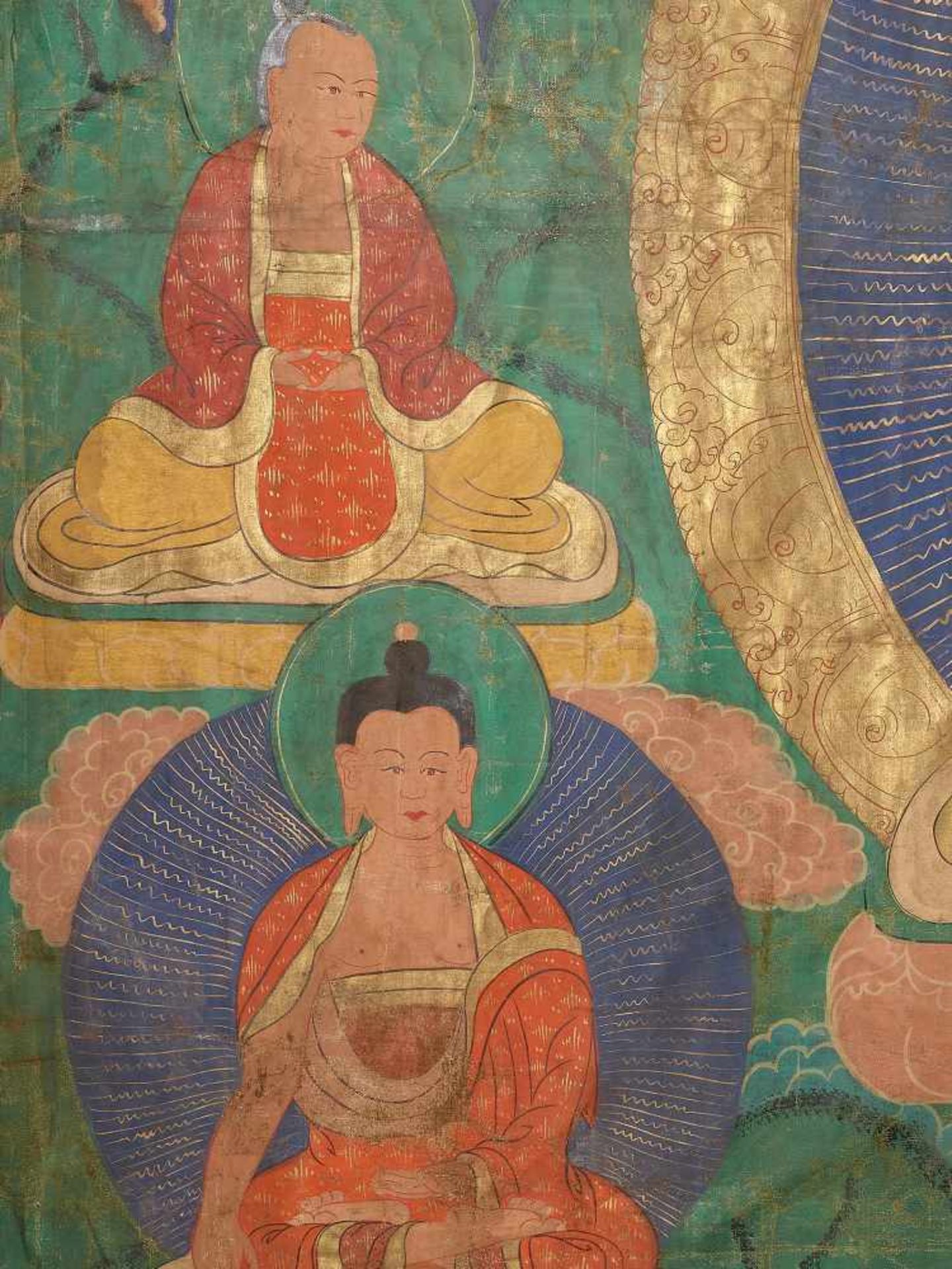 A VERY LARGE TIBETAN THANGKA WITH SITATARA, 19th CENTURY Distemper and gold paint on cloth Tibet, - Image 3 of 6