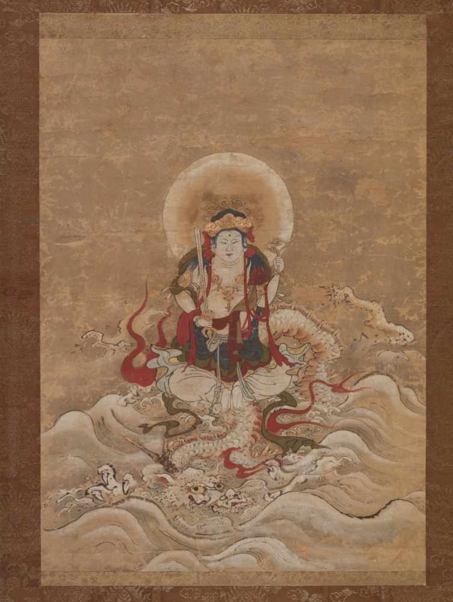 AN UNUSUAL AND RARE PAINTING OF FUDO MYO-O (ACALA)Colors and ink on paper, silk mountingJapan,