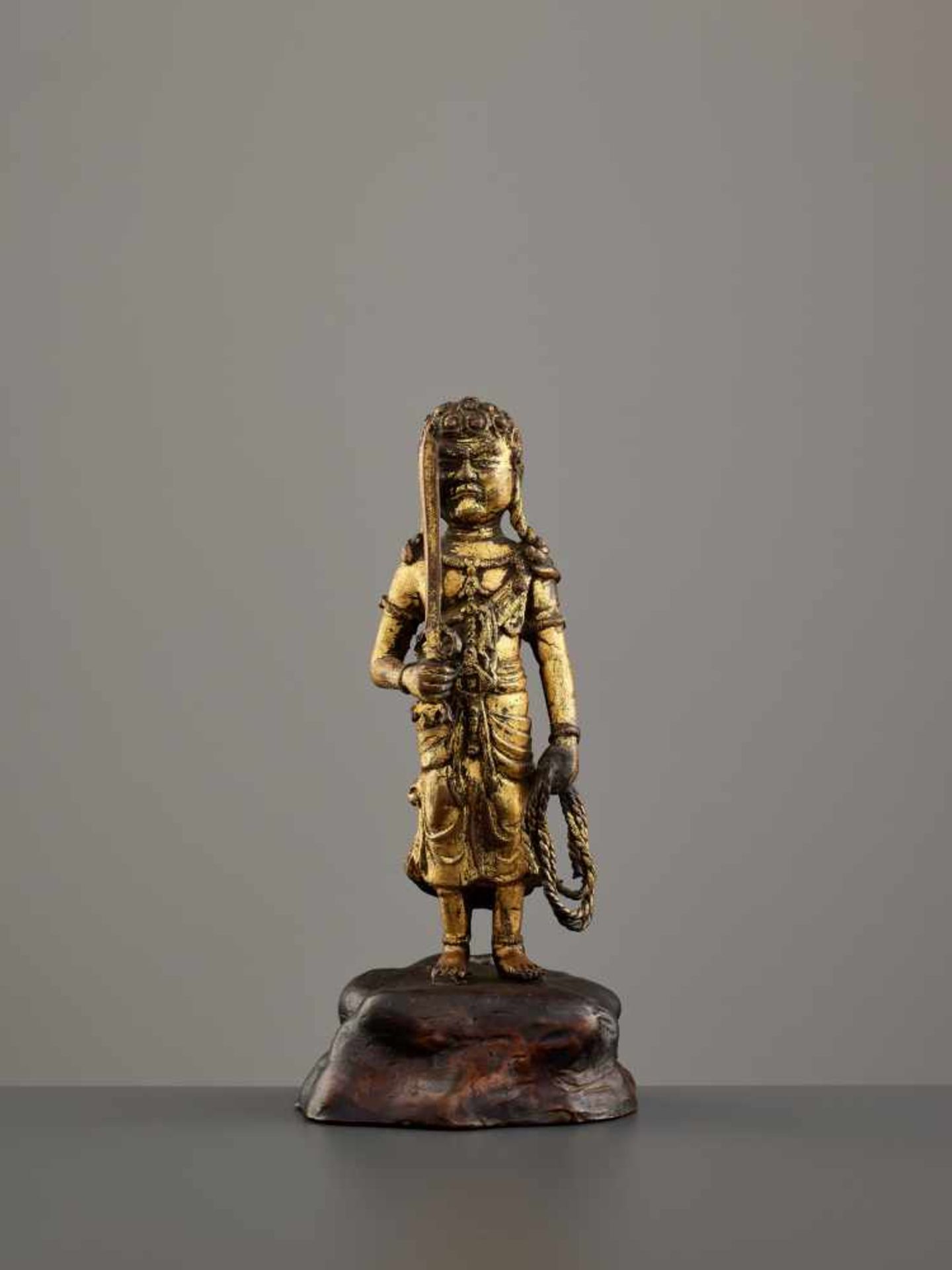 A RARE LACQUER GILT 18th CENTURY BRONZE OF FUDO MYO-O (ACALA)Lacquer gilt bronzeJapan, 18th century,