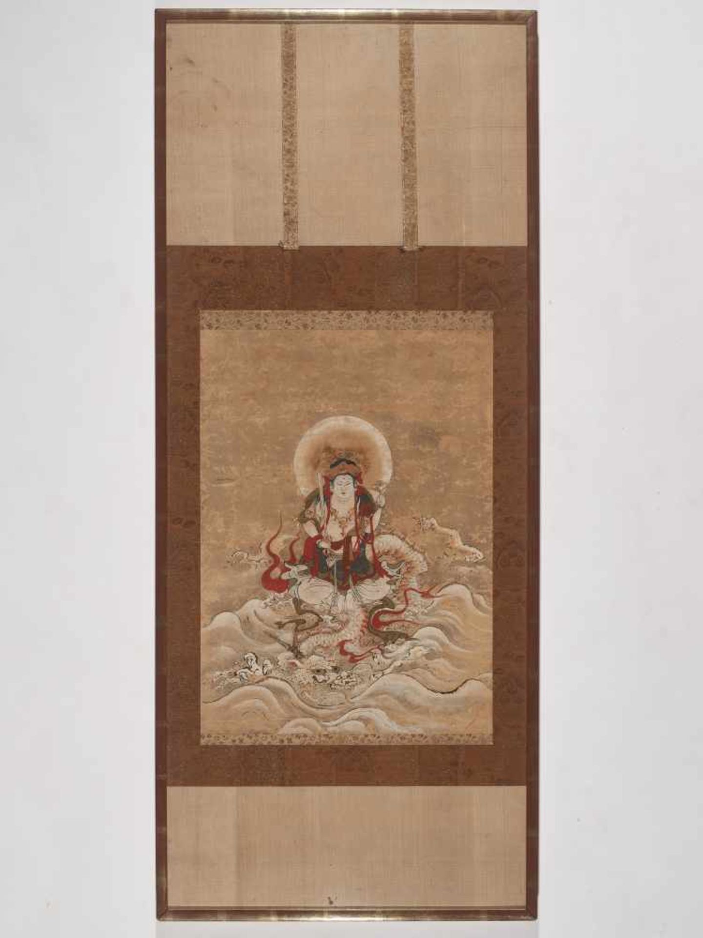 AN UNUSUAL AND RARE PAINTING OF FUDO MYO-O (ACALA)Colors and ink on paper, silk mountingJapan, - Image 2 of 5