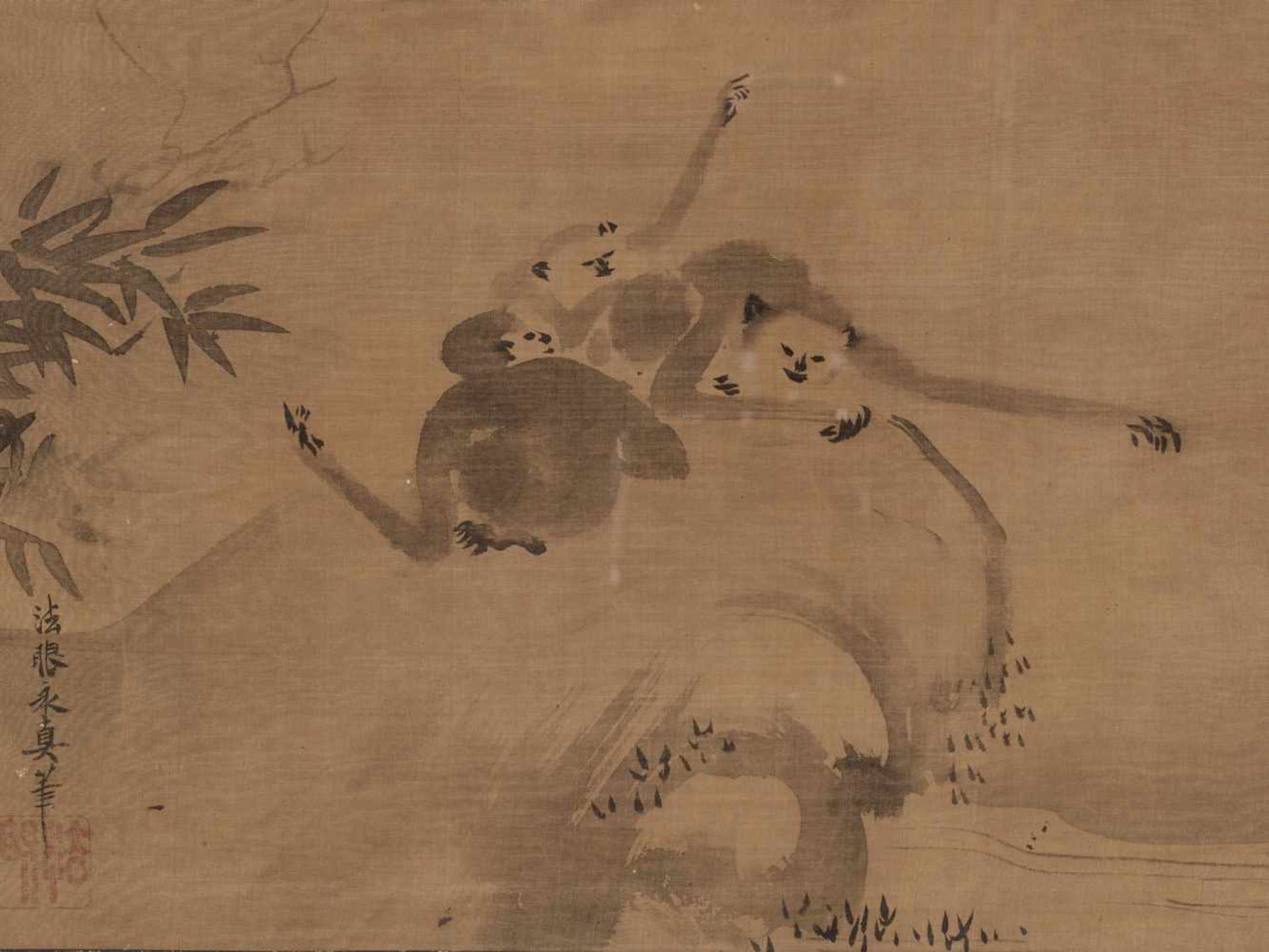 A SUMI-E DEPICTING GIBBONS BY KANO EISHIN YASUNOBU (1614-1685)Ink on paperJapan, 17th centuryThe - Image 5 of 10