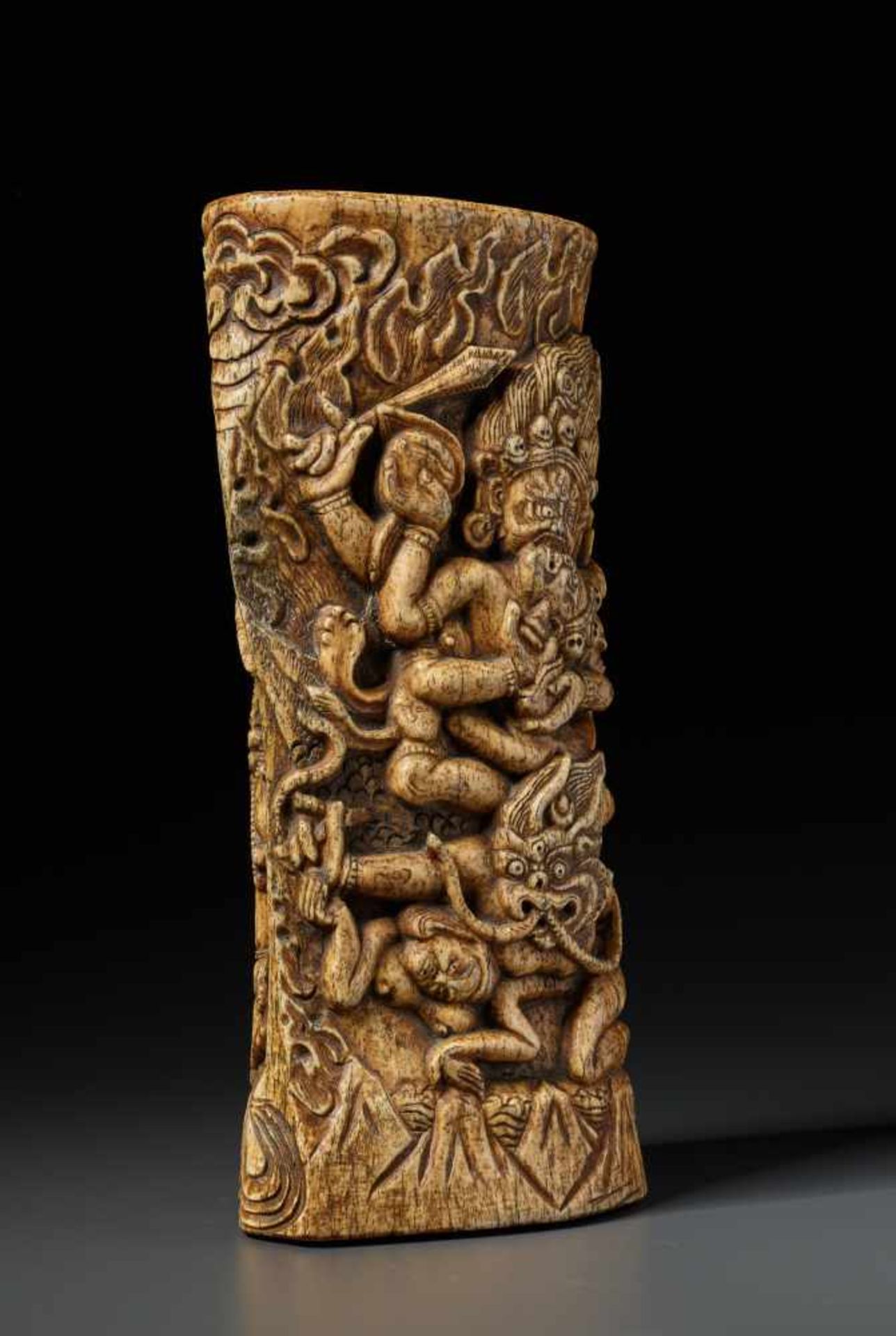 A VERY LARGE TANTRIC BONE CARVING WITH MAHAKALA AND VAJRAYOGINI, 17th – 18th CENTURYBone with - Image 8 of 14