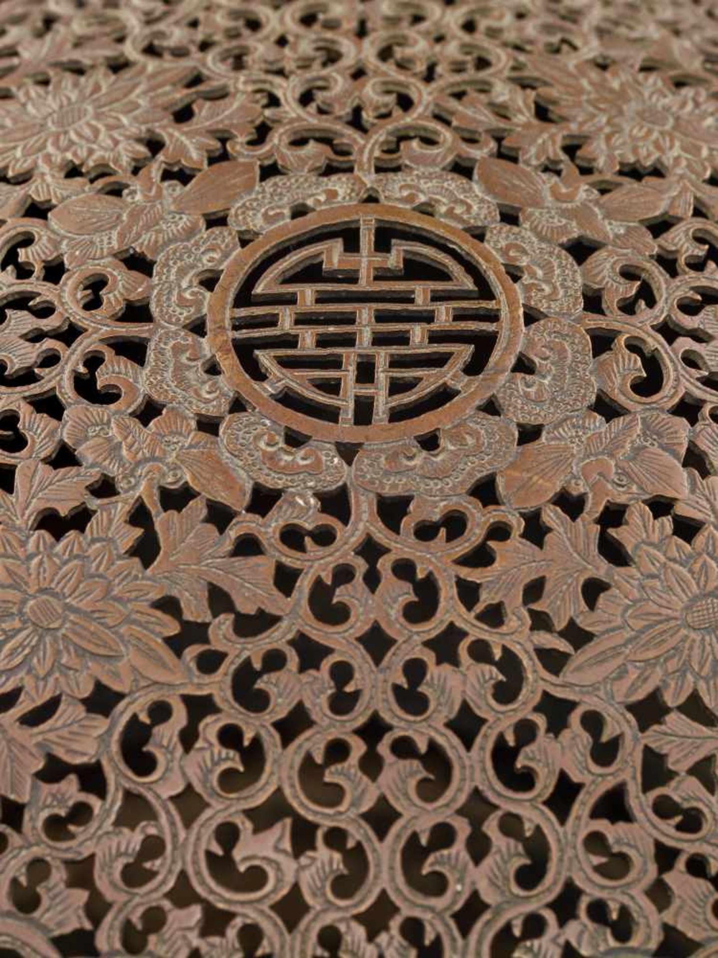 A COPPER HAND-WARMER WITH RETICULATED COVER, QING DYNASTYThe metal with an even reddish-brown - Image 9 of 15