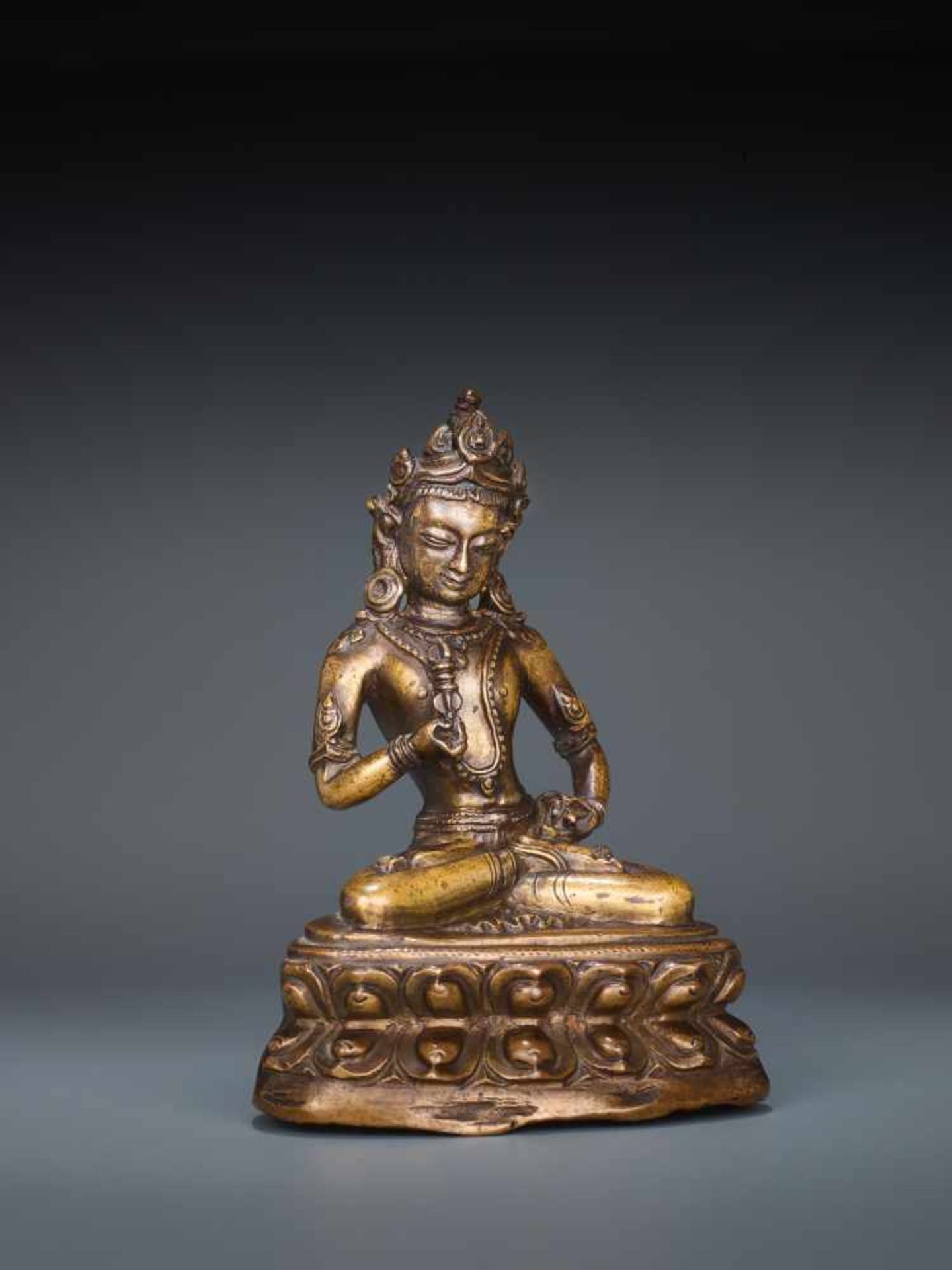 A FINE BRONZE FIGURE OF VAJRASATTVA, TIBET, 16th - 17th CENTURYCast and chased bronze Tibet, - Image 3 of 6