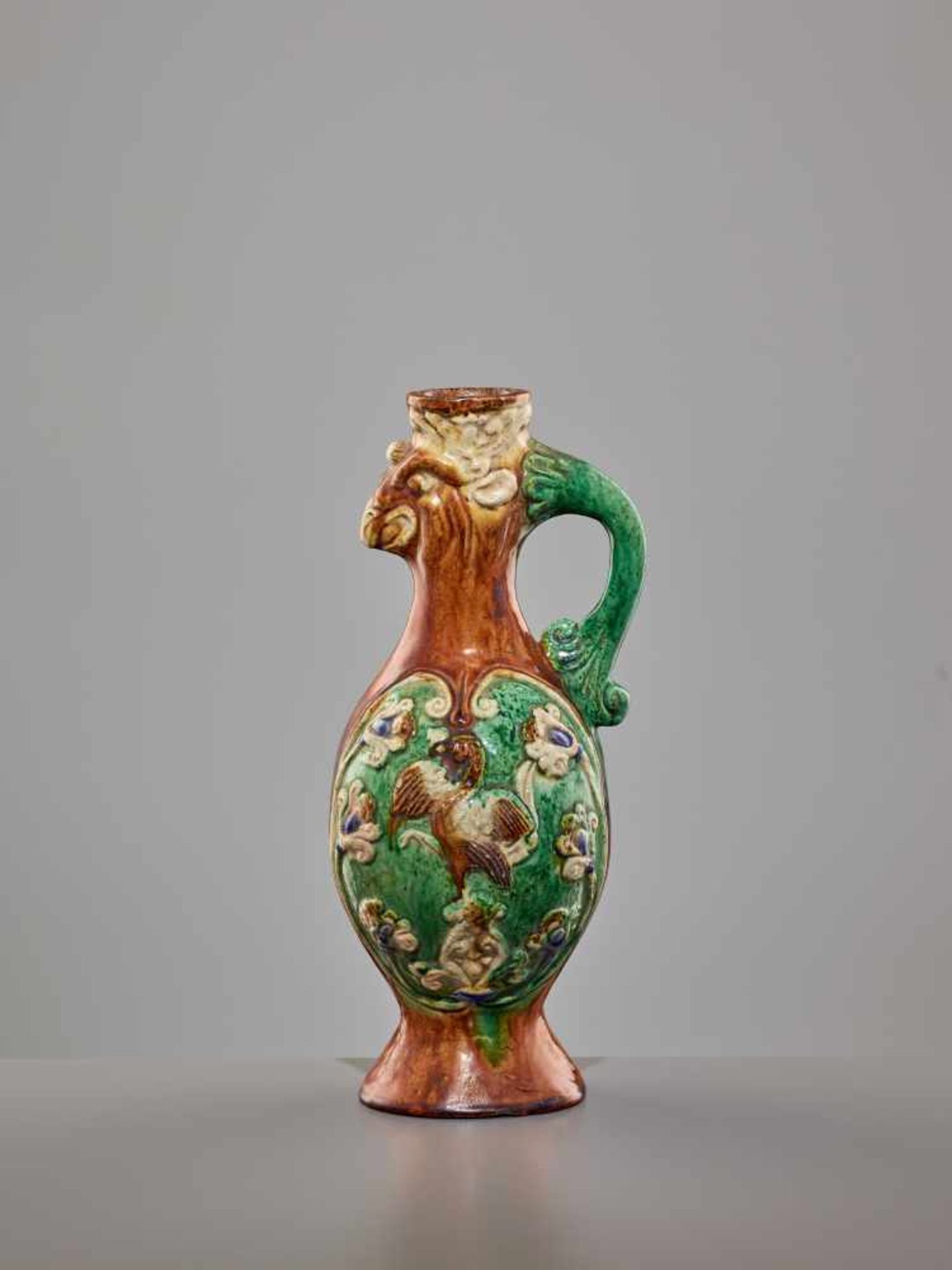 A RARE SANCAI-GLAZED 'PHOENIX' EWER, SONG DYNASTY The finely potted body of elegant ovoid form, - Image 2 of 10