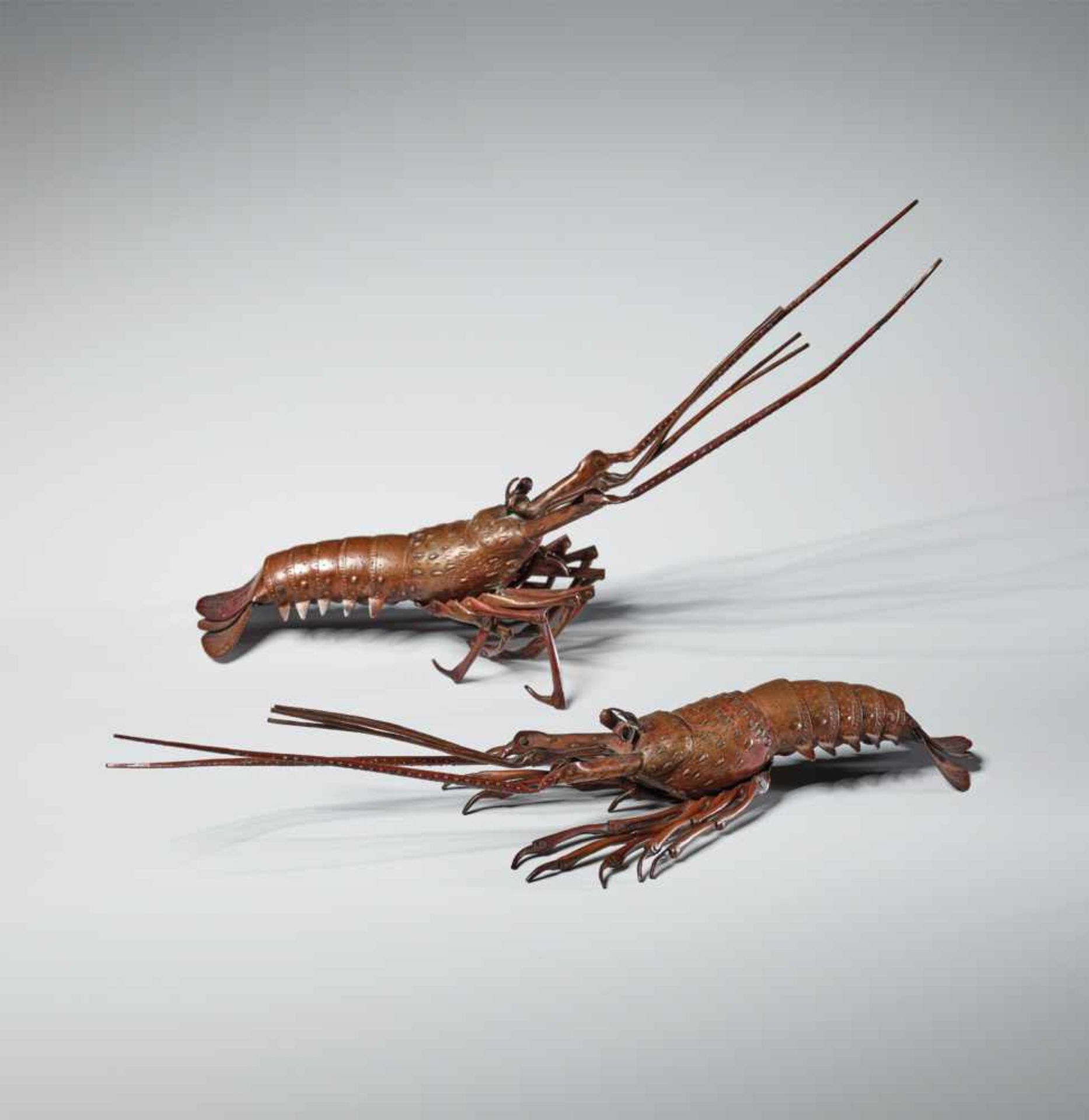 A PAIR OF FULLY ARTICULATED JIZAI OKIMONO DEPICTING EBI (SPINY LOBSTER) BY HIROYOSHICopperJapan,