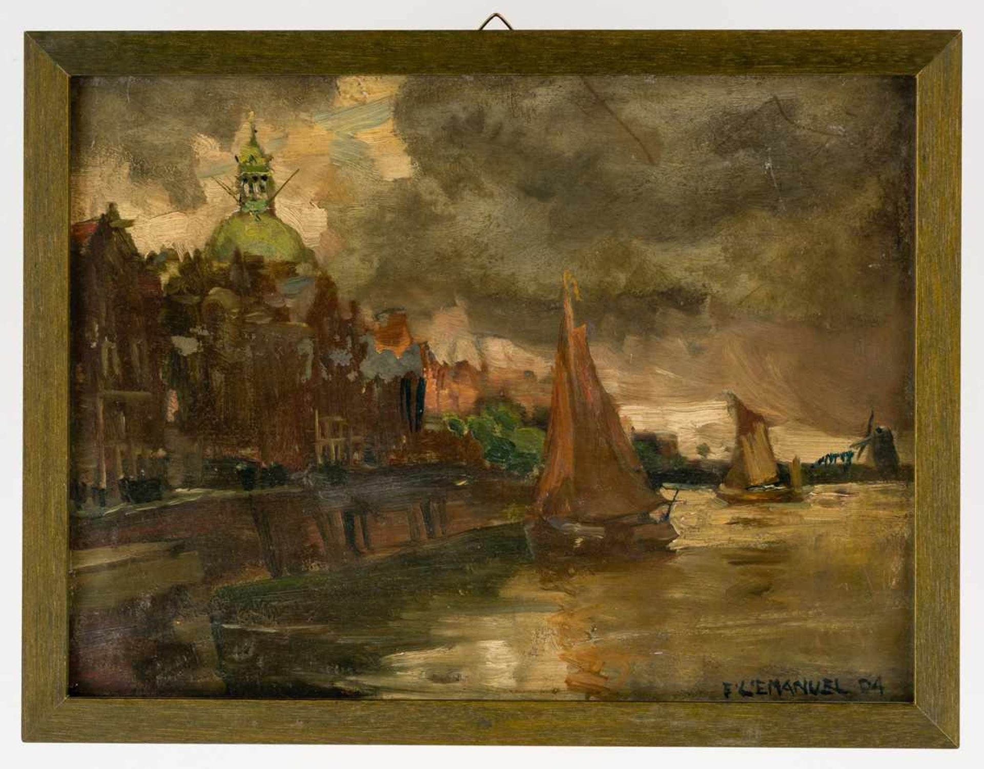 Frank Lewis Emanuel (1865-1948) Hafen Öl / Karton, rechts unten signiert und datiert "F.L. Emanuel - Bild 2 aus 2