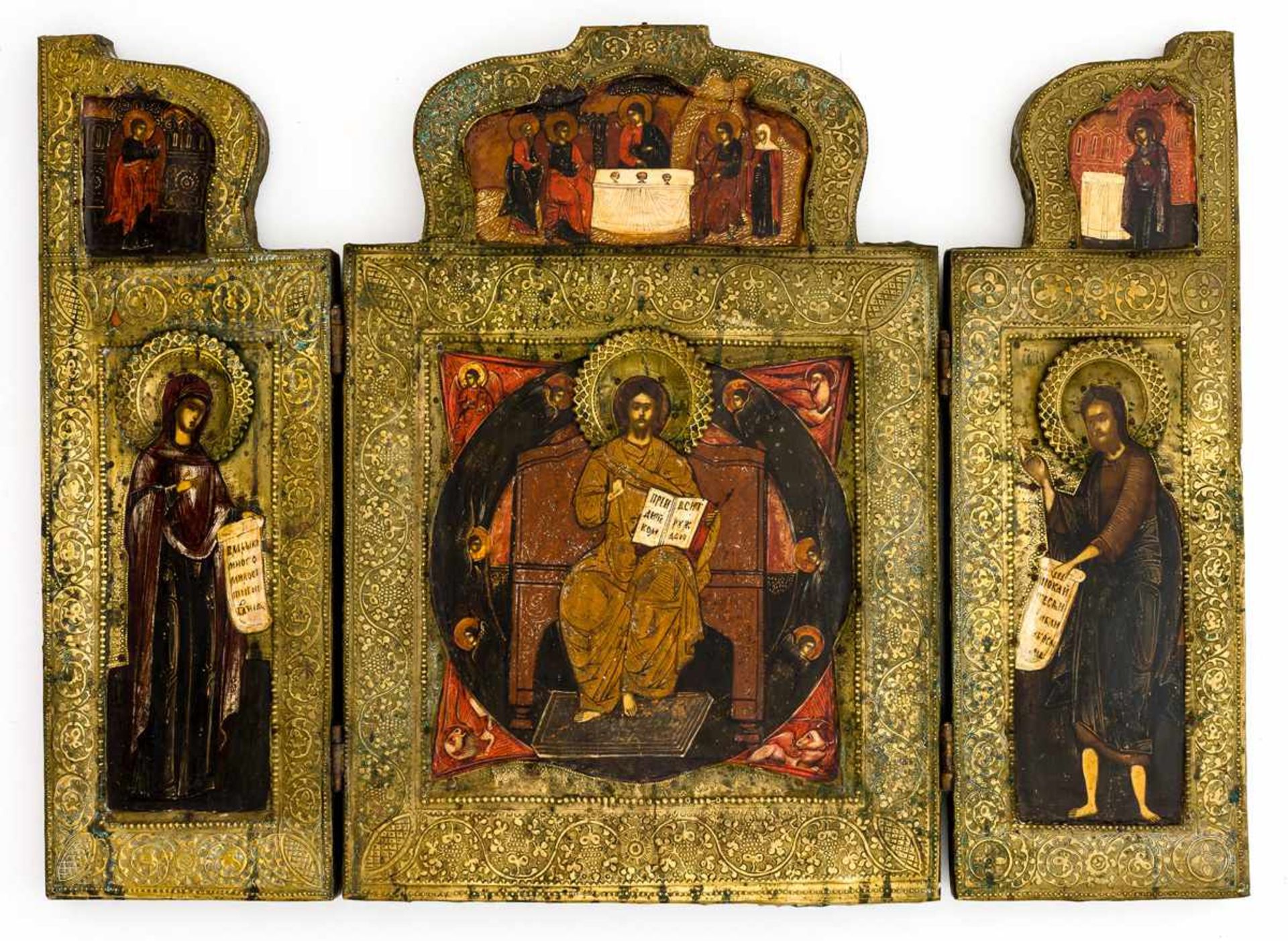 Deesis Russisches Triptychon, 19. Jh. geöffnet 45 x 62 cm Deesis, Russian triptych, 19th c.,