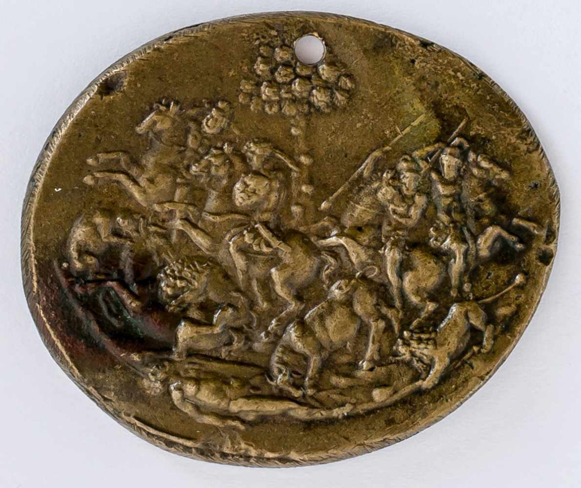 Löwenjagd Italienische Plakette, wohl 16. / 17. Jh. 4 x 4,7 cm A Lion Hunt, Italian plaquette,