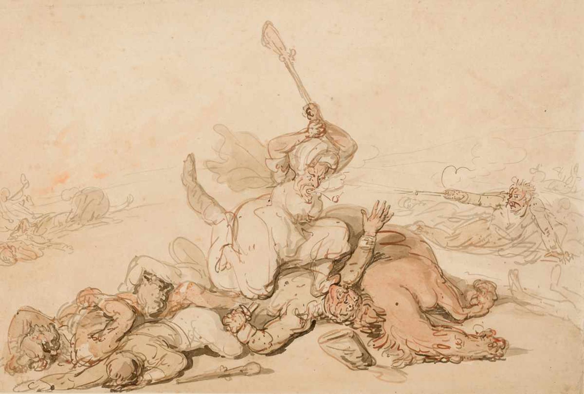 Thomas Rowlandson (1756 - 1827), zugeschrieben Humoristische Kriegsszenerie Aquarell auf Papier (auf