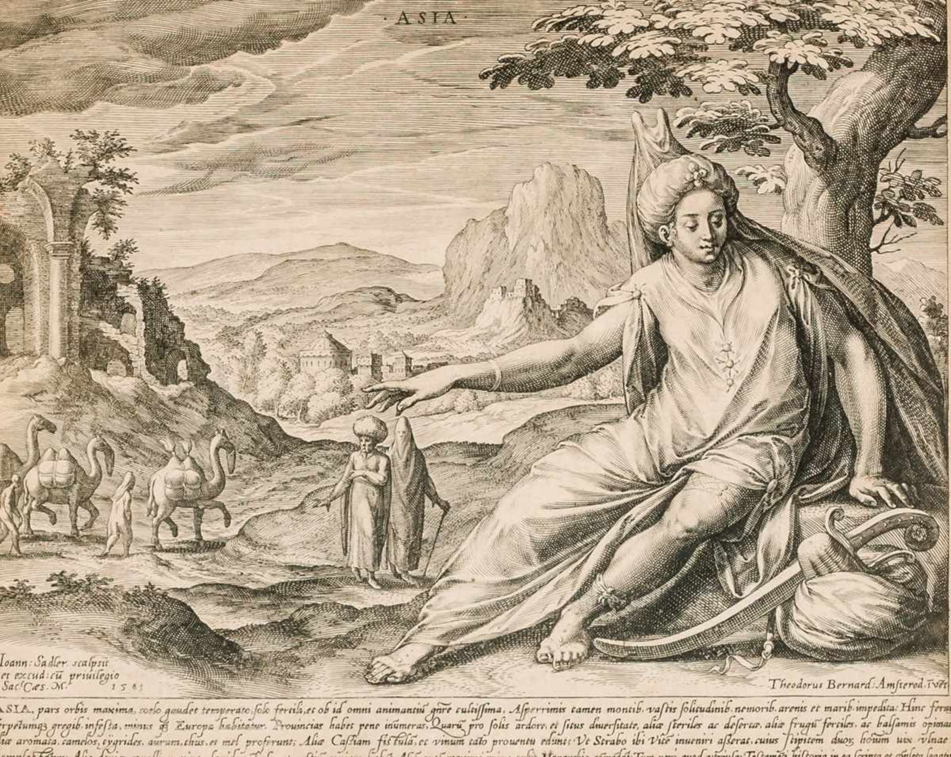 Asia Kupferstich von Jan Sadeler I nach Theodor Bernard, 1581 16 x 22 cm Asia, Copper-Etching of Jan