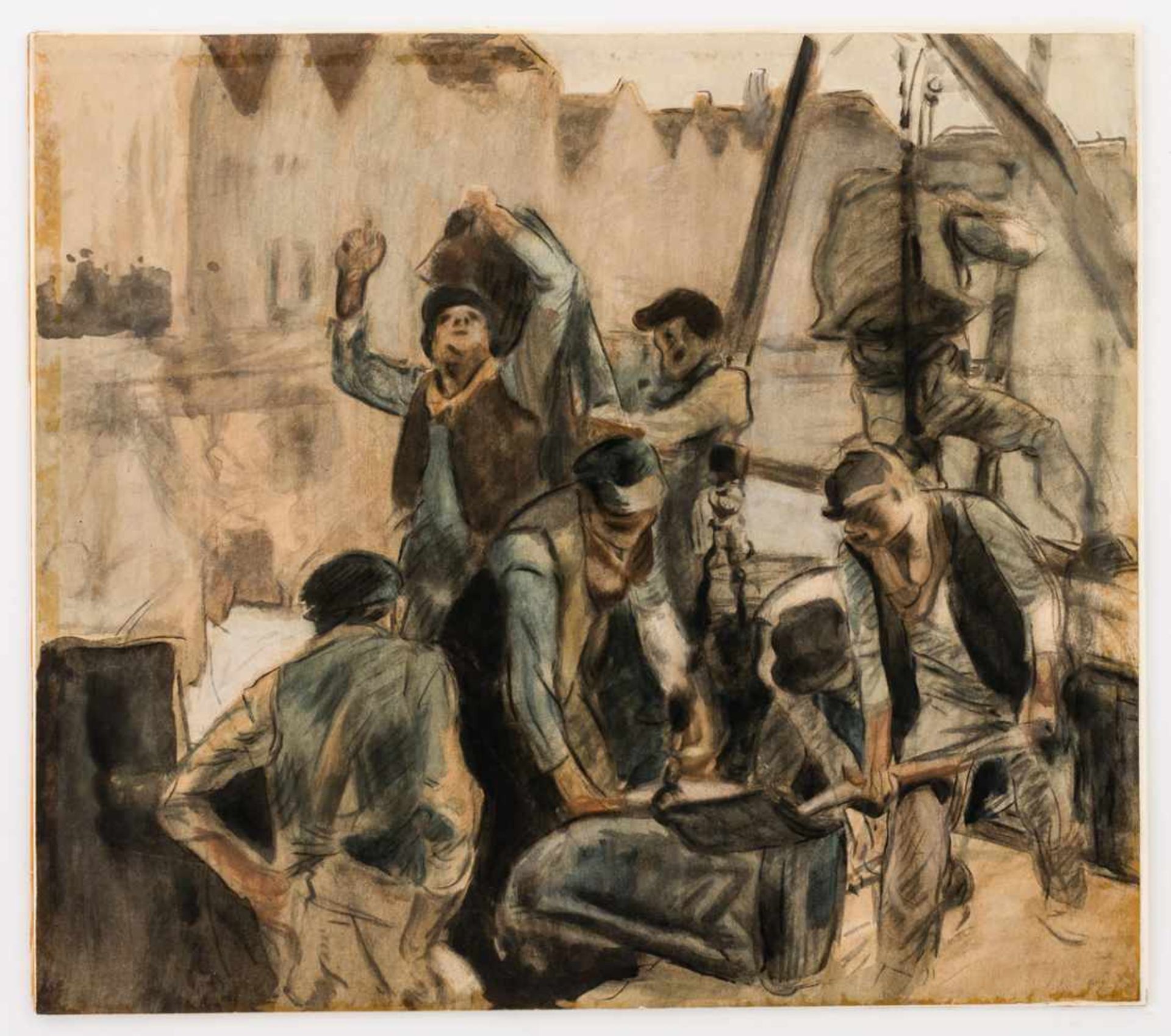 Sir Frank Brangwyn (1867-1956), zugeschrieben Arbeiterszene Pastell auf Papier, nicht signiert 36, - Bild 2 aus 2