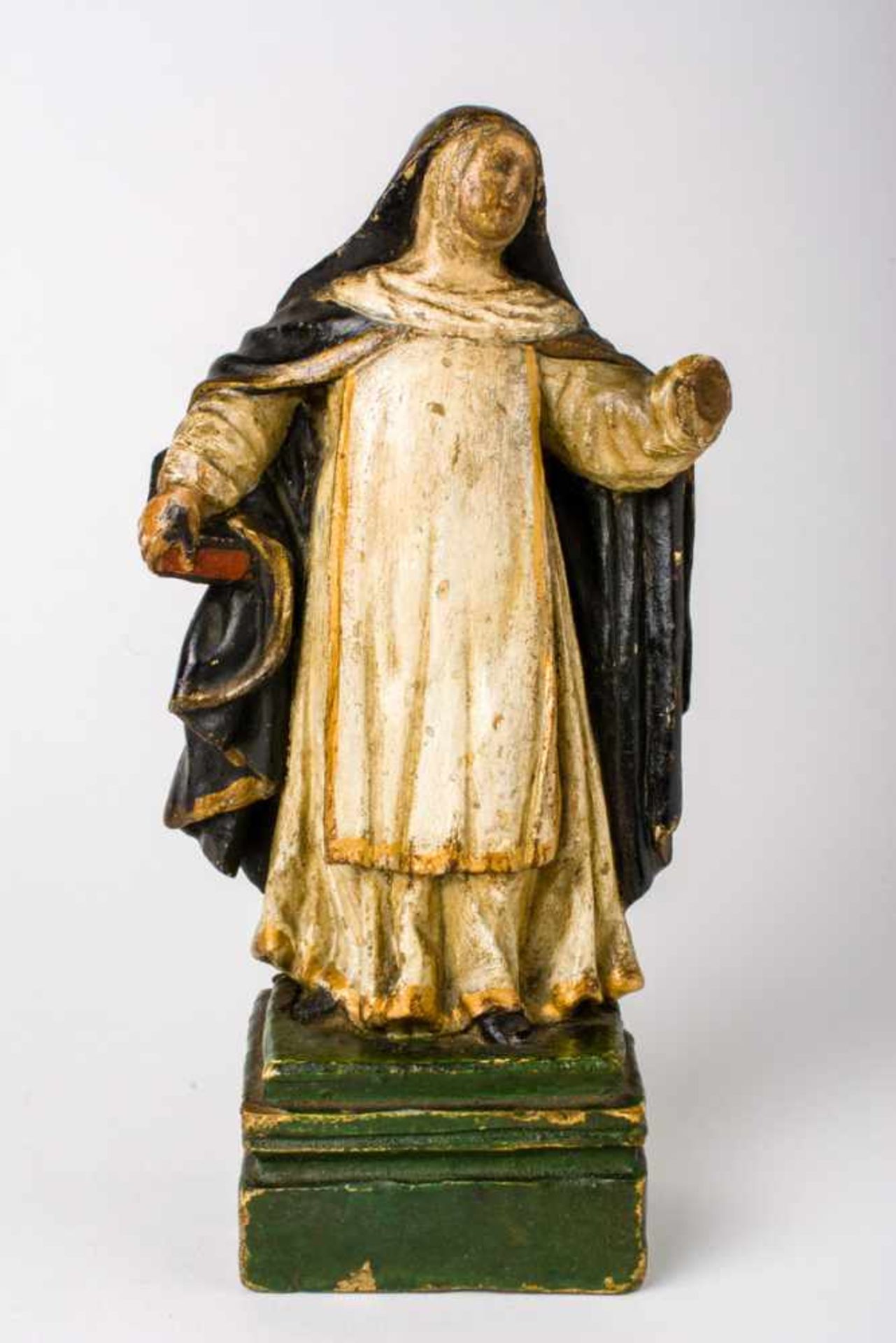 Heilige Holz, wohl 18. Jh. 19 cm hoch Saint, Wood, probably 18th c., 19 cm high Saint Wood, probably