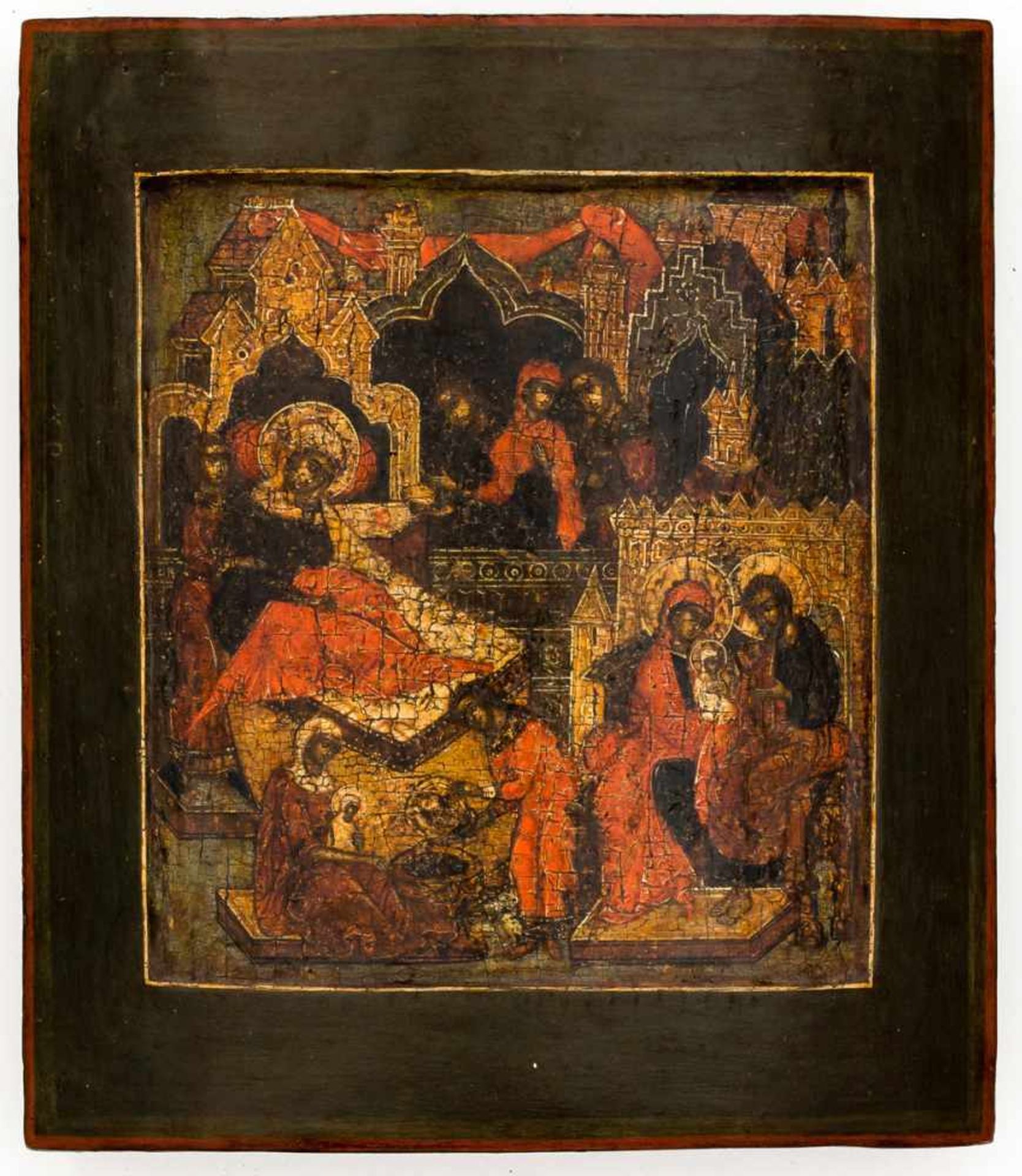 Geburt der Gottesmutter Russische Ikone, um 1700 31 x 27 cm Nativity of the Mother of God, Russian