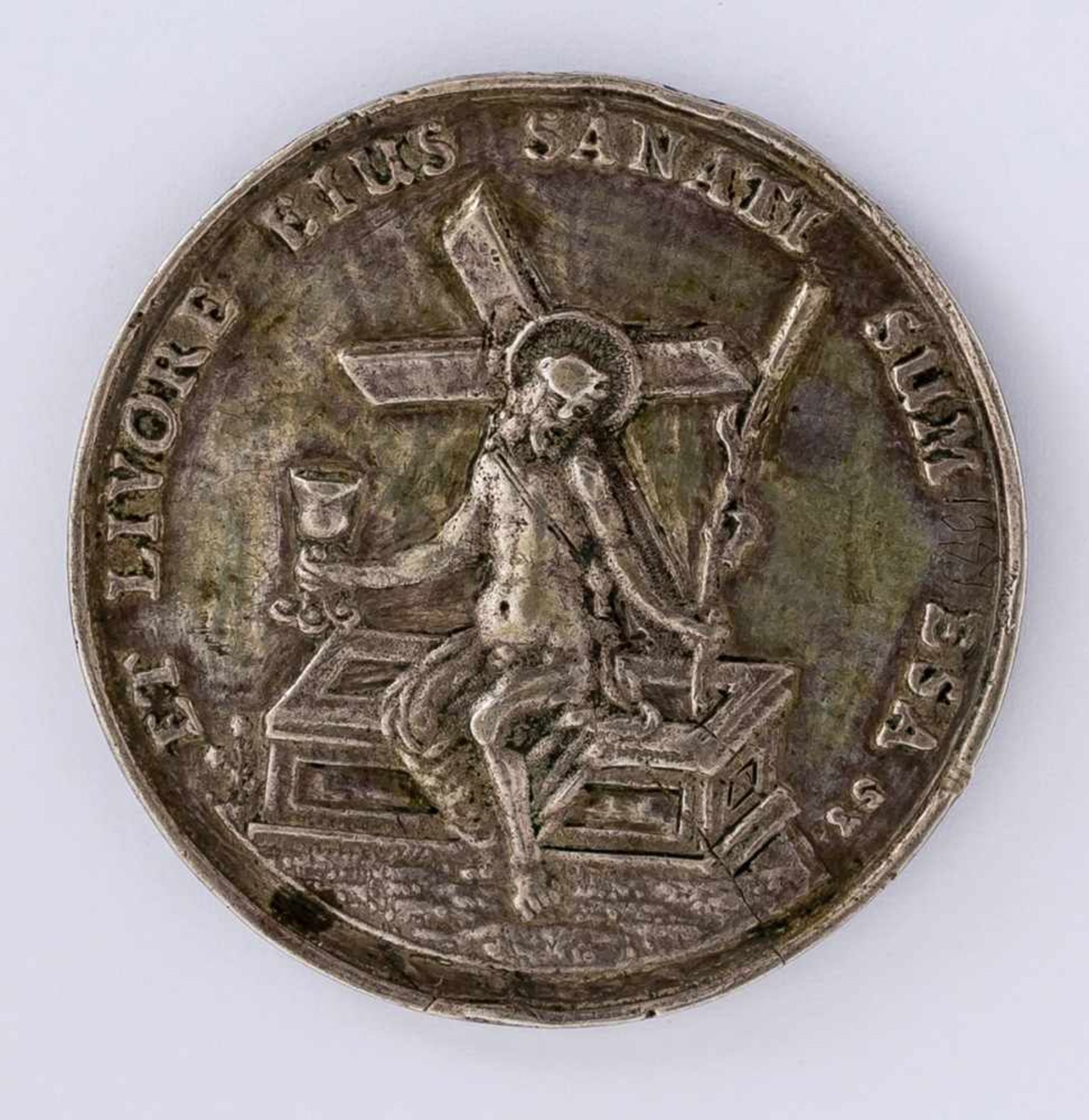 Passions-Christus Medaille, Silber (?), wohl 17. Jh. Durchmesser 5 cm Vorderseite: Dornengekrönte - Bild 2 aus 2