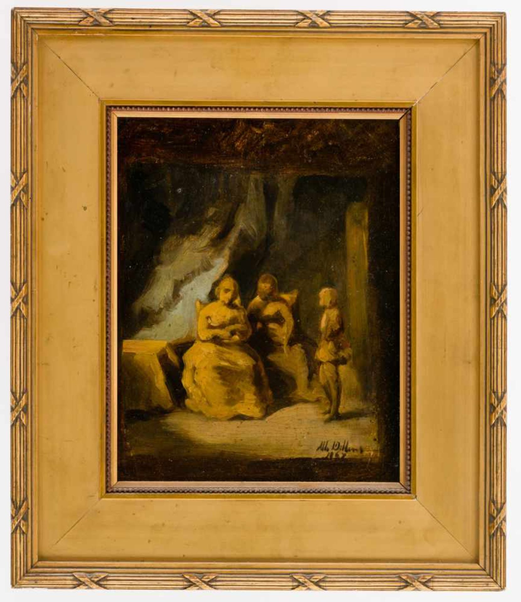 Albert Dillens (1844-1892) Genreszene Öl / Holz, datiert 1867 23,5 x 18,5 cm, Rahmen: 34 x 29 cm - Image 2 of 3
