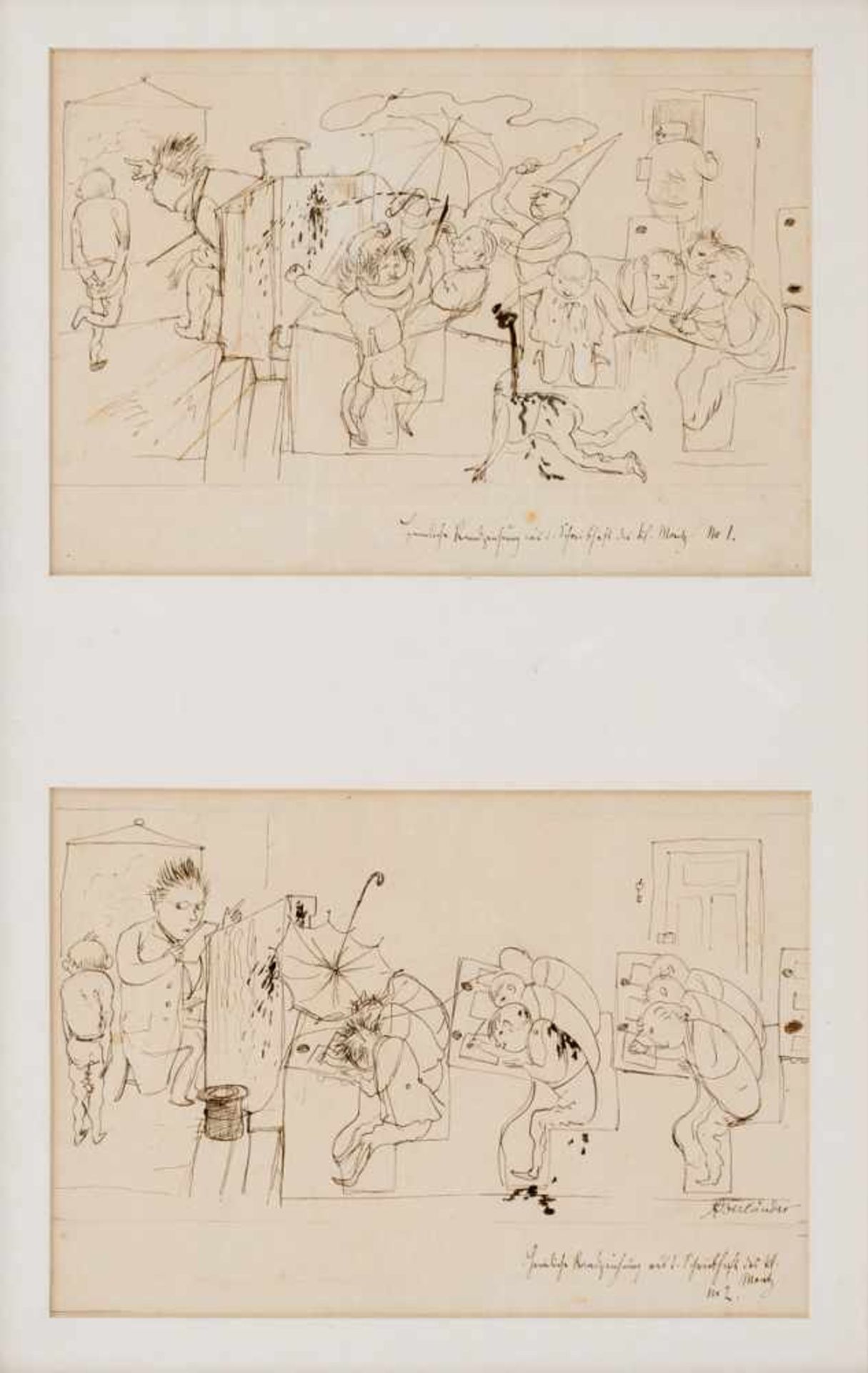 Adolf Oberländer (1845-1923) Episoden 1 und 2 zum kl. Moritz Zeichnung , je ca. 14 x 20,5 cm,