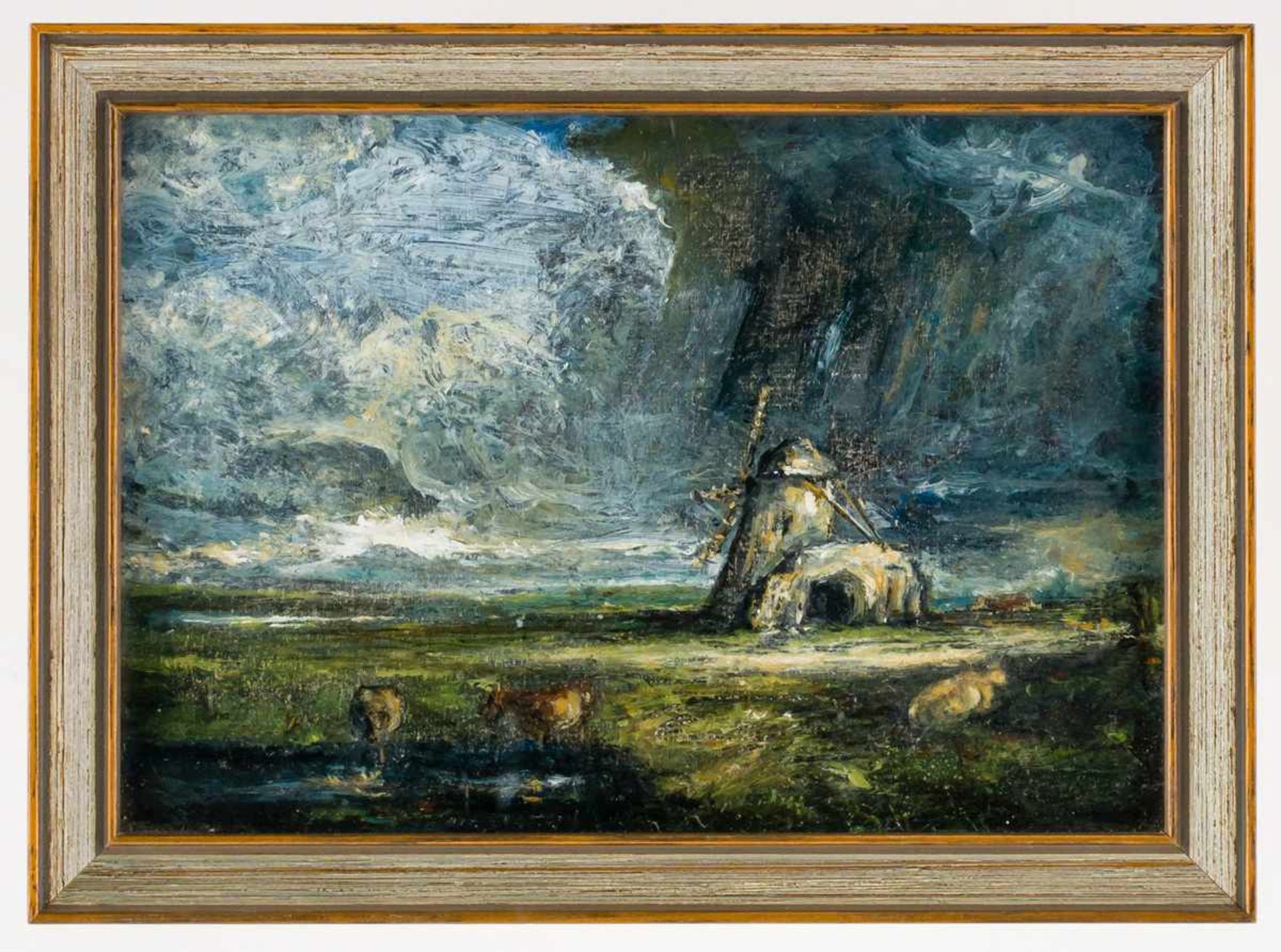 Englischer Maler Landschaft Öl auf Karton (rückseitig auch bemalt) 13,5 x 19,5 cm, Rahmen: 16 x 21,8 - Image 2 of 2