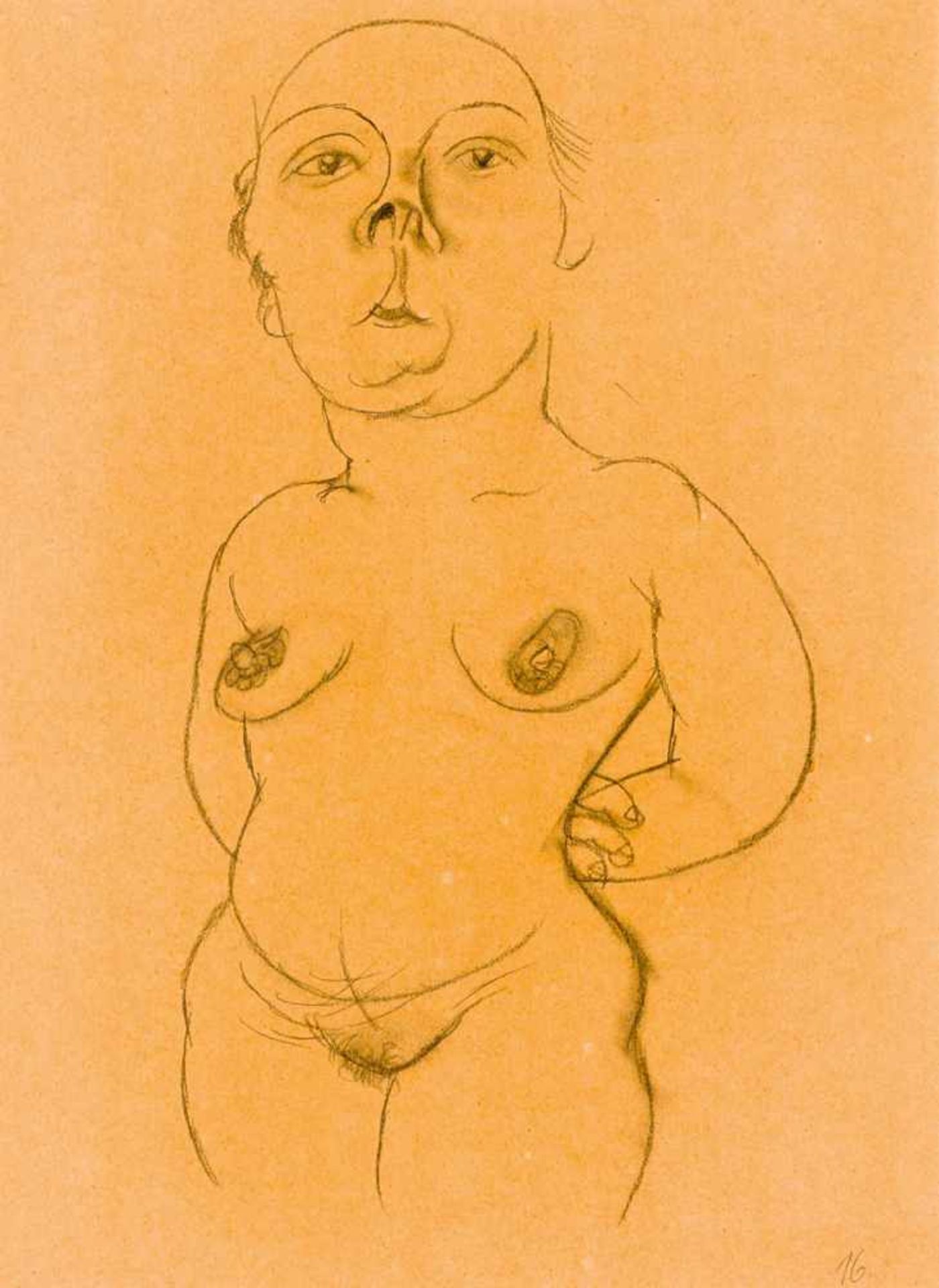 George Grosz (1893-1959) Akt Bleistift / Papier, nicht signiert, Angabe unten: "16" 32,5 x 26,5 cm