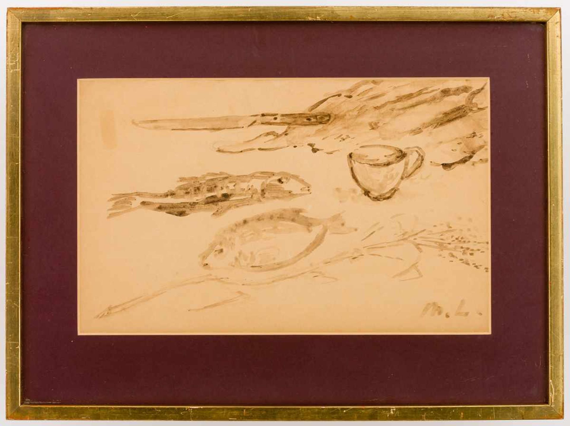 Mikhail Larionov (1881-1964), zugeschrieben Stillleben mit Fischen Wasserfarben / Papier, - Image 2 of 2