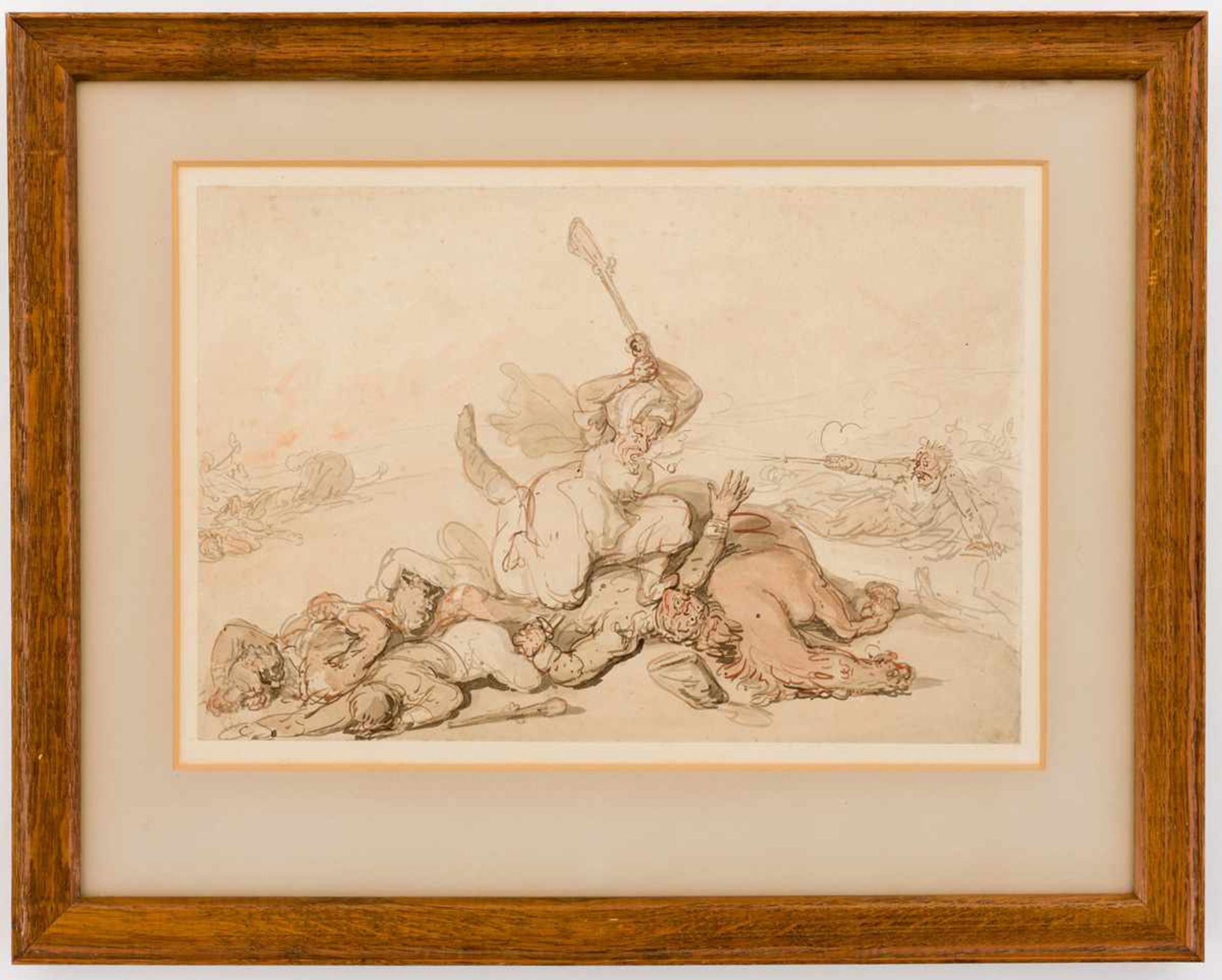 Thomas Rowlandson (1756 - 1827), zugeschrieben Humoristische Kriegsszenerie Aquarell auf Papier (auf - Bild 2 aus 2