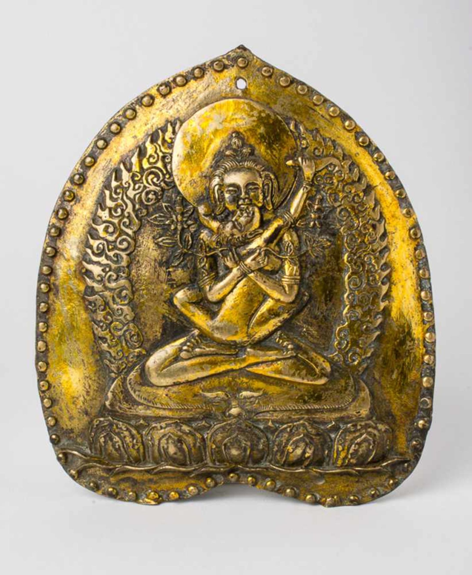 Cakrasamvara und Vajravarahi Messingplakette, wohl 19. Jh. 16,7 x 14,5 cm Cakrasamvara and