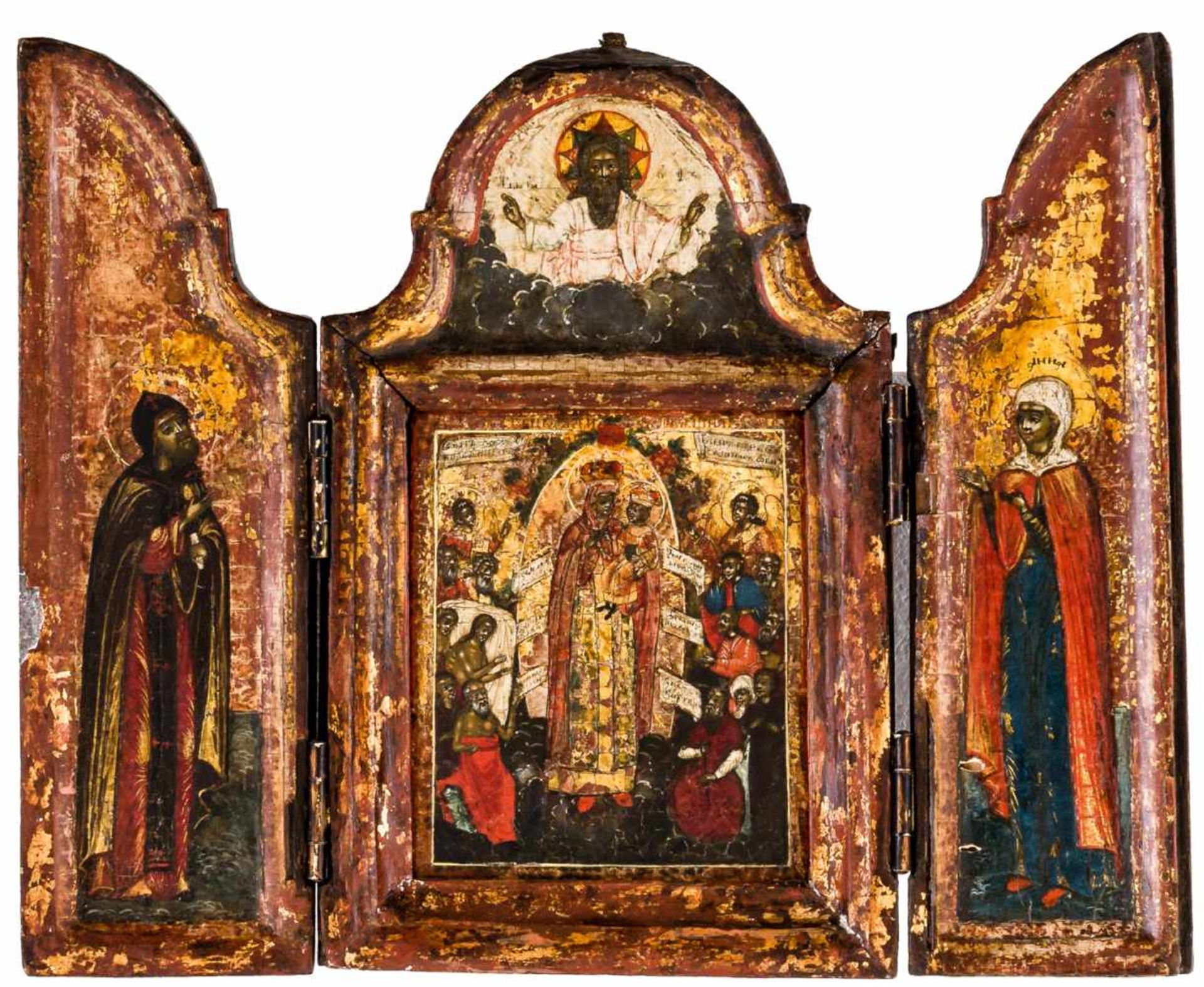 Gottesmutter "Freude aller Leidenden" Russisches Triptychon, um 1800 20,7 x 25,5 cm (geöffnet)