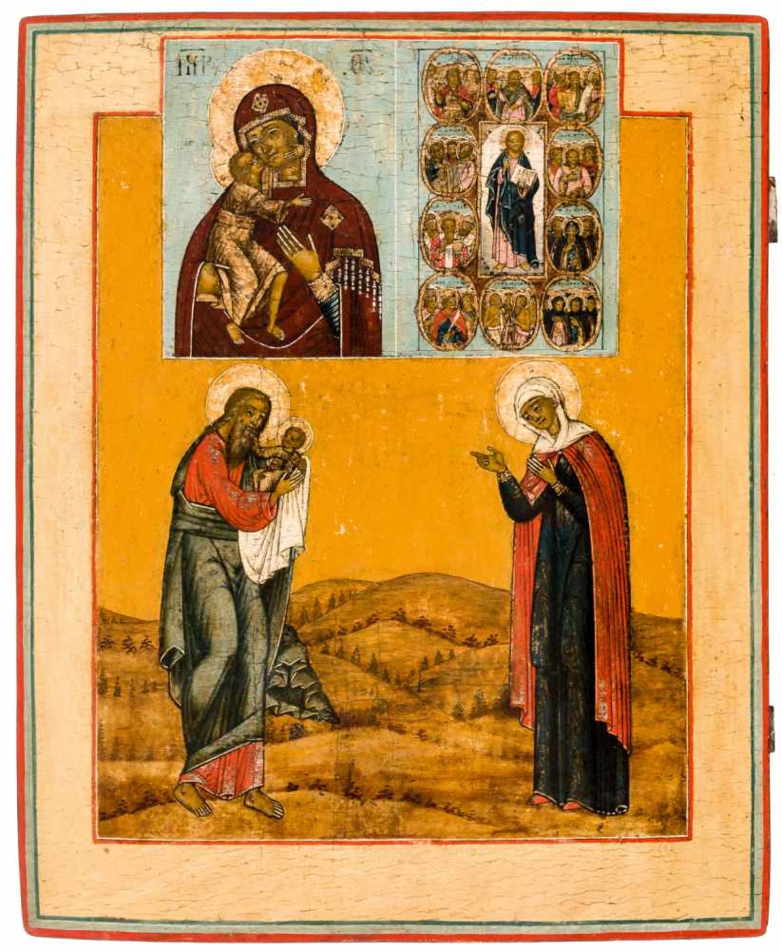 Hl. Simeon der Gottesträger und hl. Prophetin Anna (?) Russische Ikone, 18. Jh. 38,3 x 31 cm St.