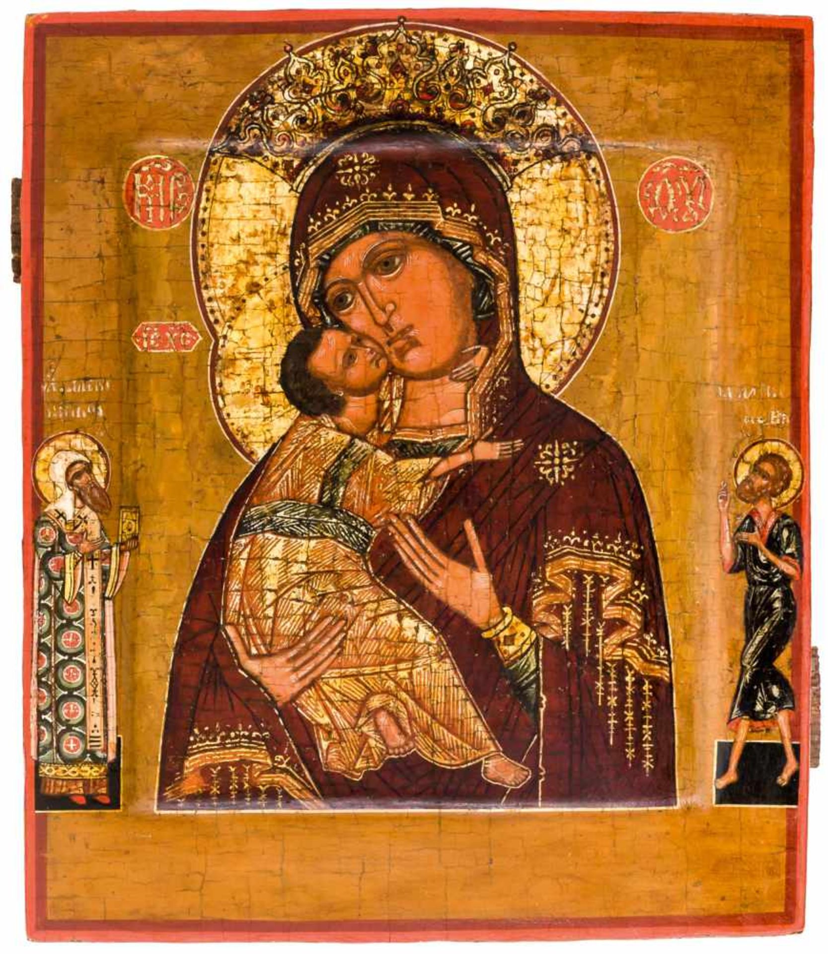 Gottesmutter von Vladimir Russische Ikone, 17. Jh. 30,5 x 26 cm Mother of God Vladimirskaya, Russian