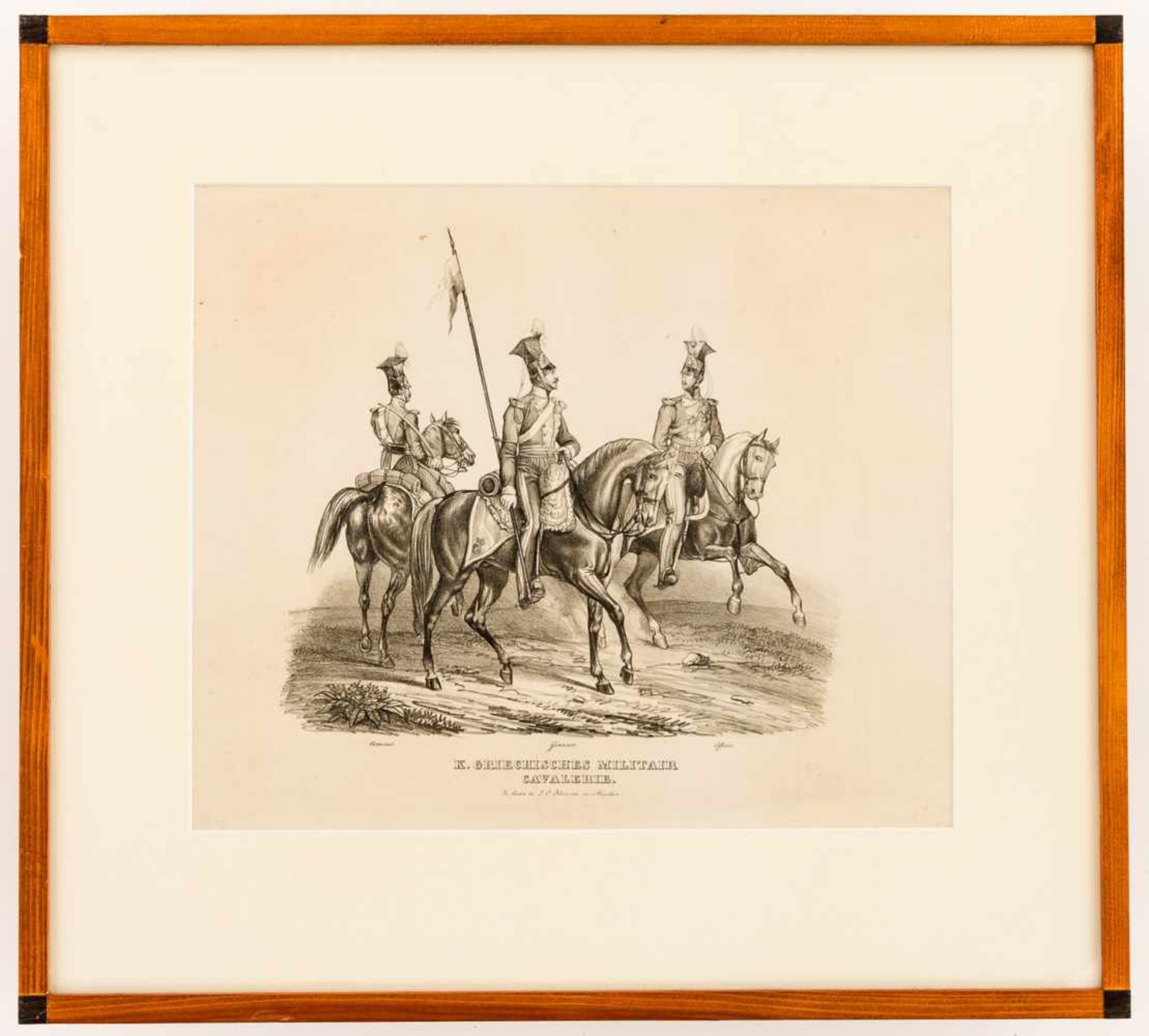 Soldaten aus König Ottos Militärkavallerie Lithographie von Gustav Kraus, München 1832 27 x 30 cm, - Bild 2 aus 2