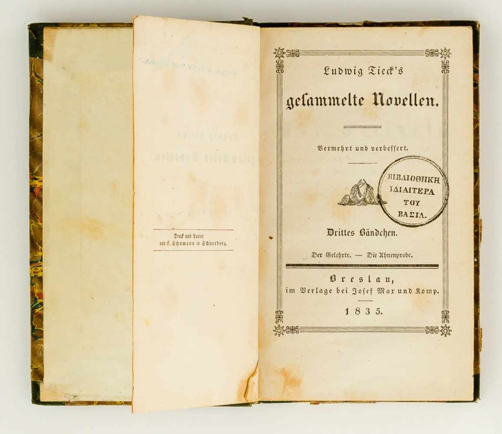 Aus der Privatbibliothek König Ottos Ludwig Tiecks gesammelte Novelle, Breslau 1835 1,6 x 16,5 x - Bild 2 aus 2