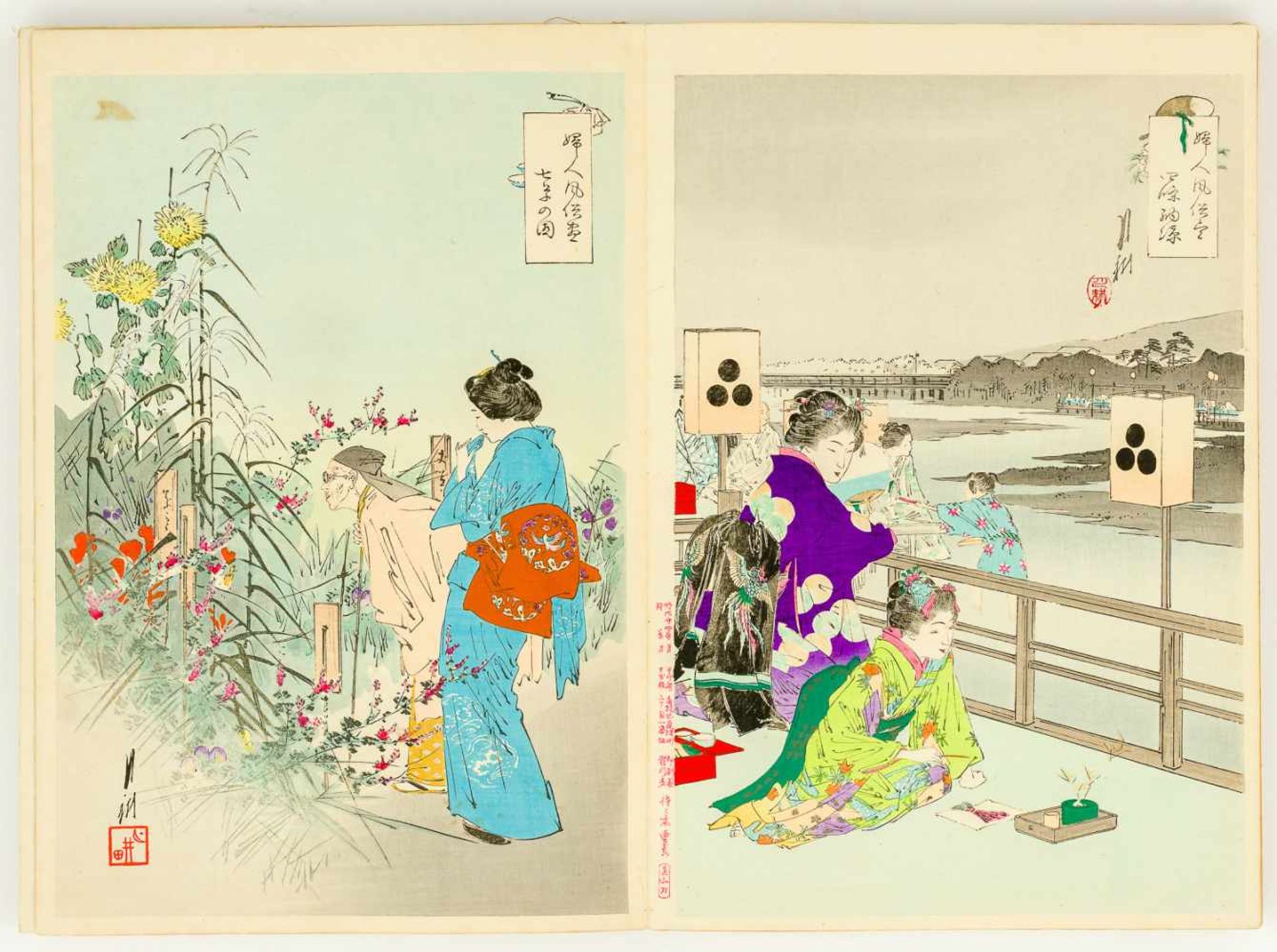 Buch mit 33 farbigen Holzschnitten über das Leben (Alltag) der Frauen Japan, Meiji-Periode (1868- - Image 2 of 2