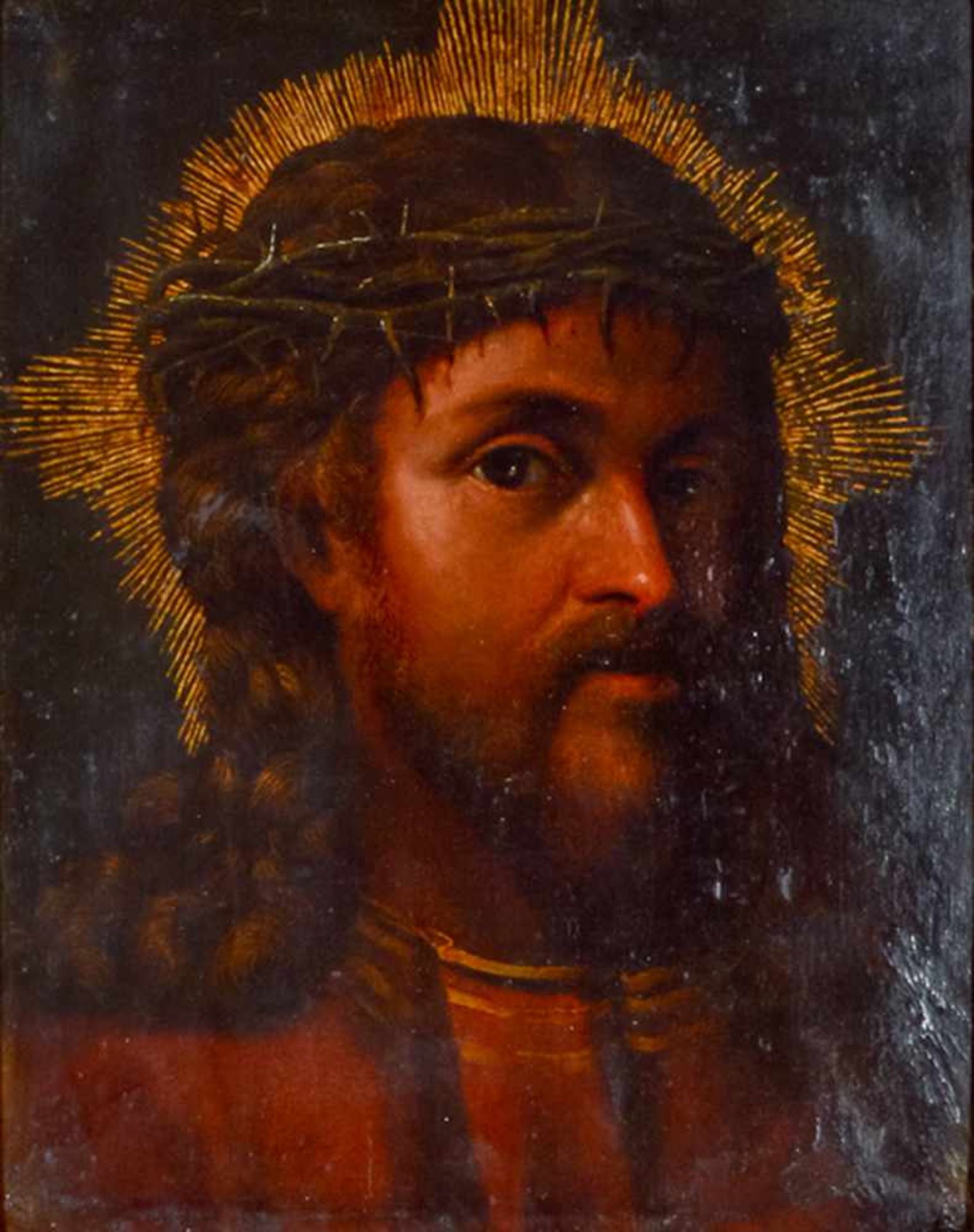 Christus Öl auf Holz, wohl 17. Jh. ca 32 x 24,5 cm, mit Rahmen 44 x 38 cm Christ, Oil / board,