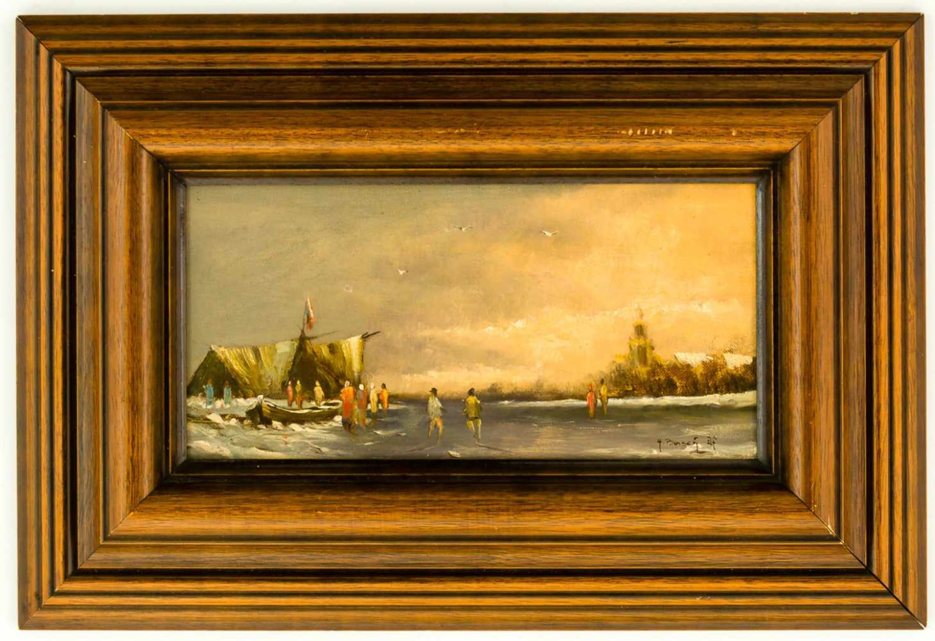 Winterliches Eisvergnügen Öl / Holz, rechts unten signiert "H. Bosch", wohl Harald Bosch, geb. - Bild 2 aus 2