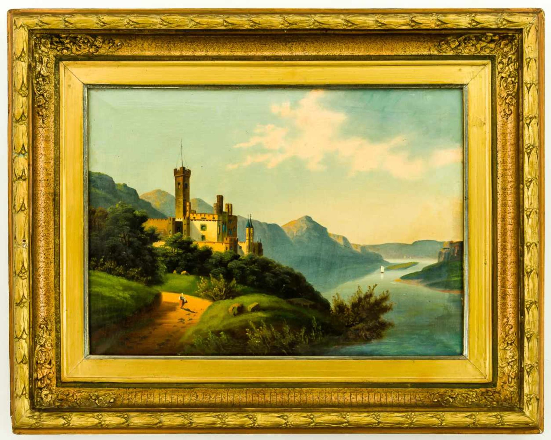 Schloss Stolzenfels Öl / Leinwand, unsigniert 47 x 65 cm, mit Rahmen 71 x 90 cm The castle - Bild 2 aus 2