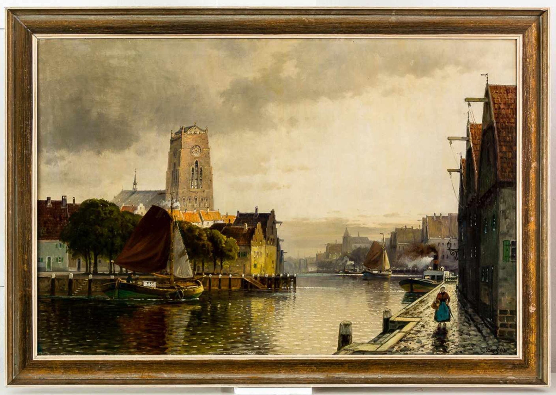 Stadtansicht Öl / Leinwand, signiert "C. Bergfeld", wohl Carl Bergfeld (1837-1920) 80 x 120 cm, - Bild 2 aus 2