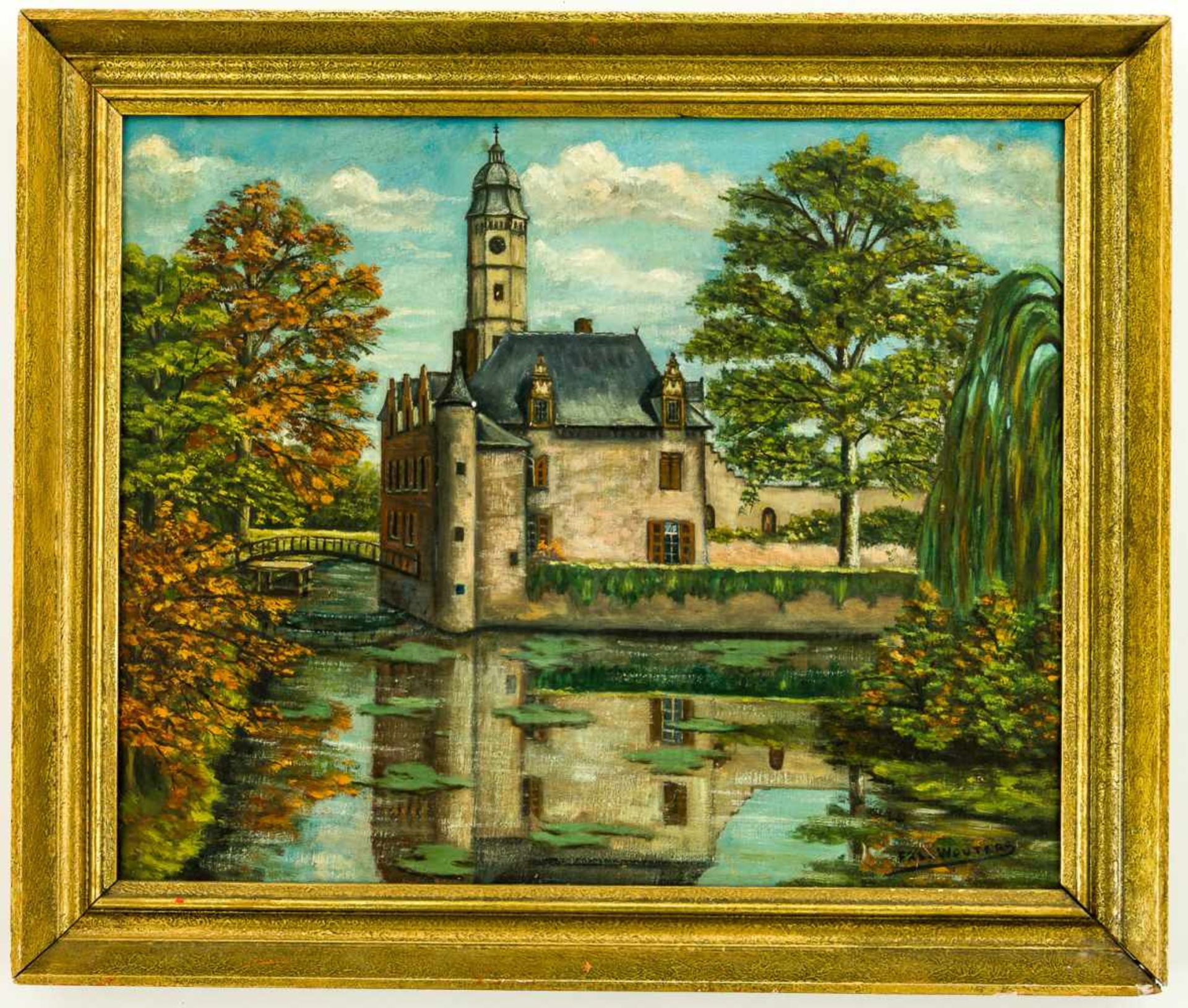 Wasserschloss Öl / Leinwand, rechts unten signiert "FRS.Wouters" 48 x 57,5 cm, mit Rahmen 57,5 x - Bild 2 aus 2