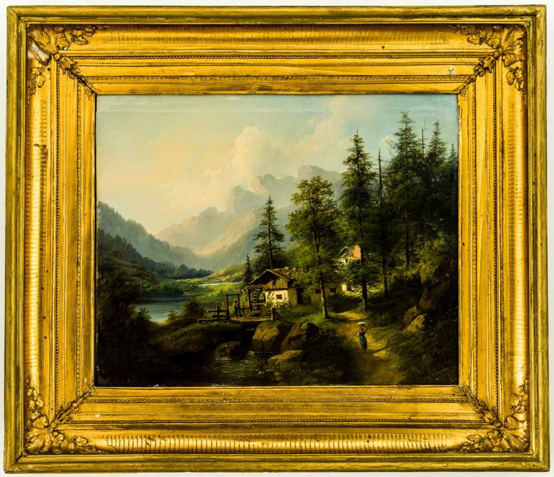 Mühle bei Salzburg Öl / Leinwand, unten links signiert "E.Boehm", wohl Eduard Boehm (1830-1890) 55 x - Bild 2 aus 2