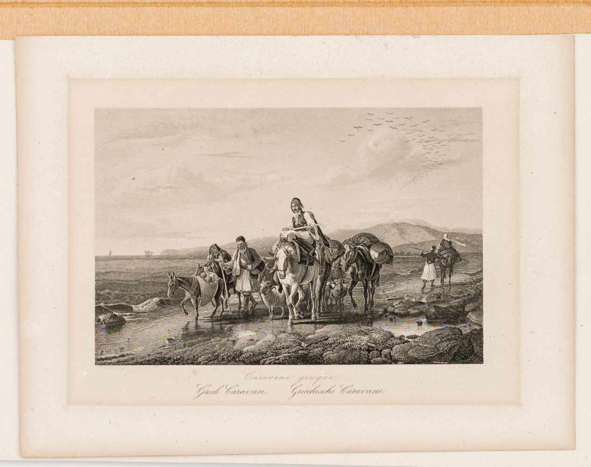 Griechische Karawane Stahlstich von A. Krause nach dem Gemälde von Peter von Hess (1792-1871) 12,7 x
